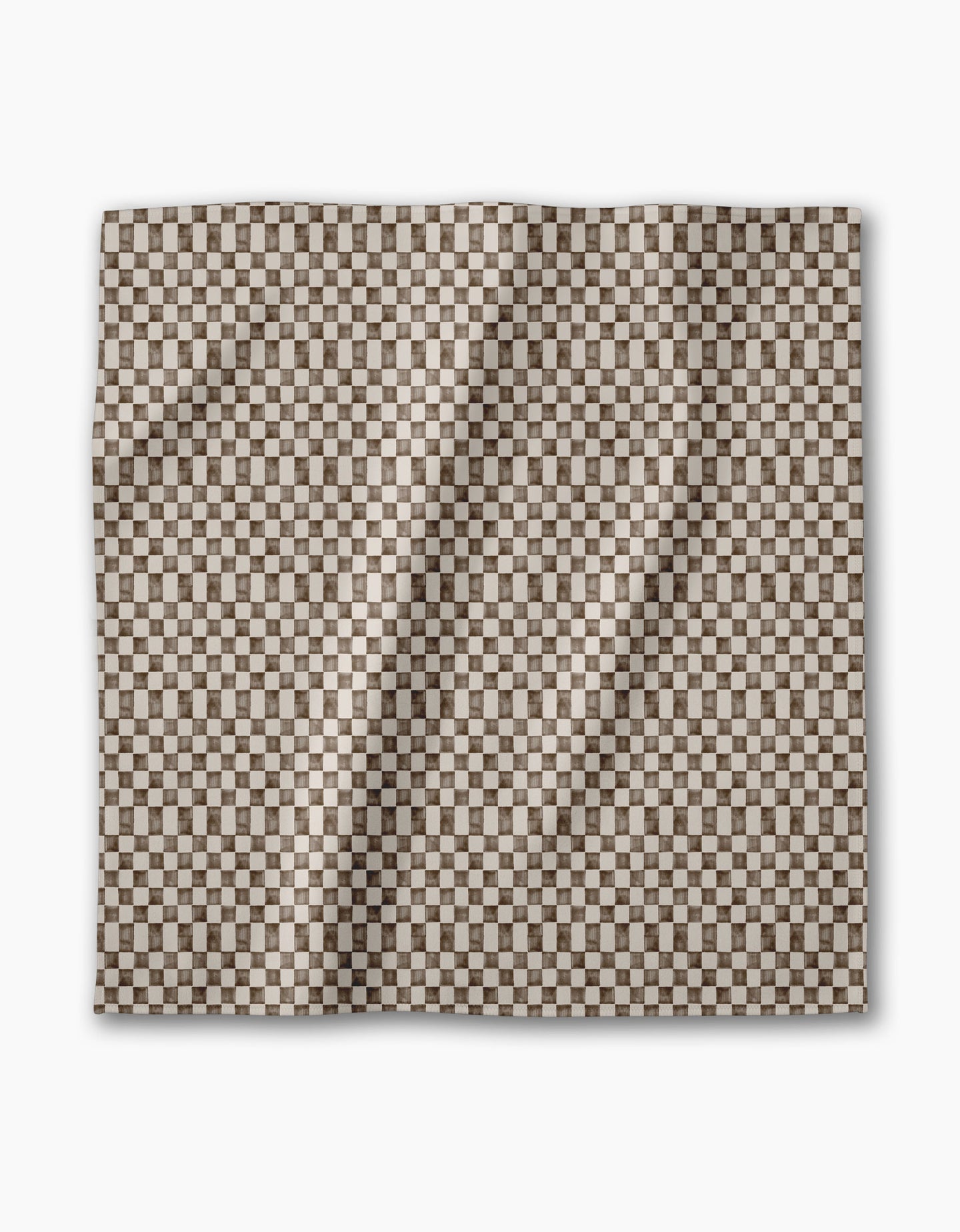 The Geometry Tavern is a square dinner napkin with a small brown and white checkerboard pattern. Eco-friendly and neatly folded, it’s showcased against a plain white background.