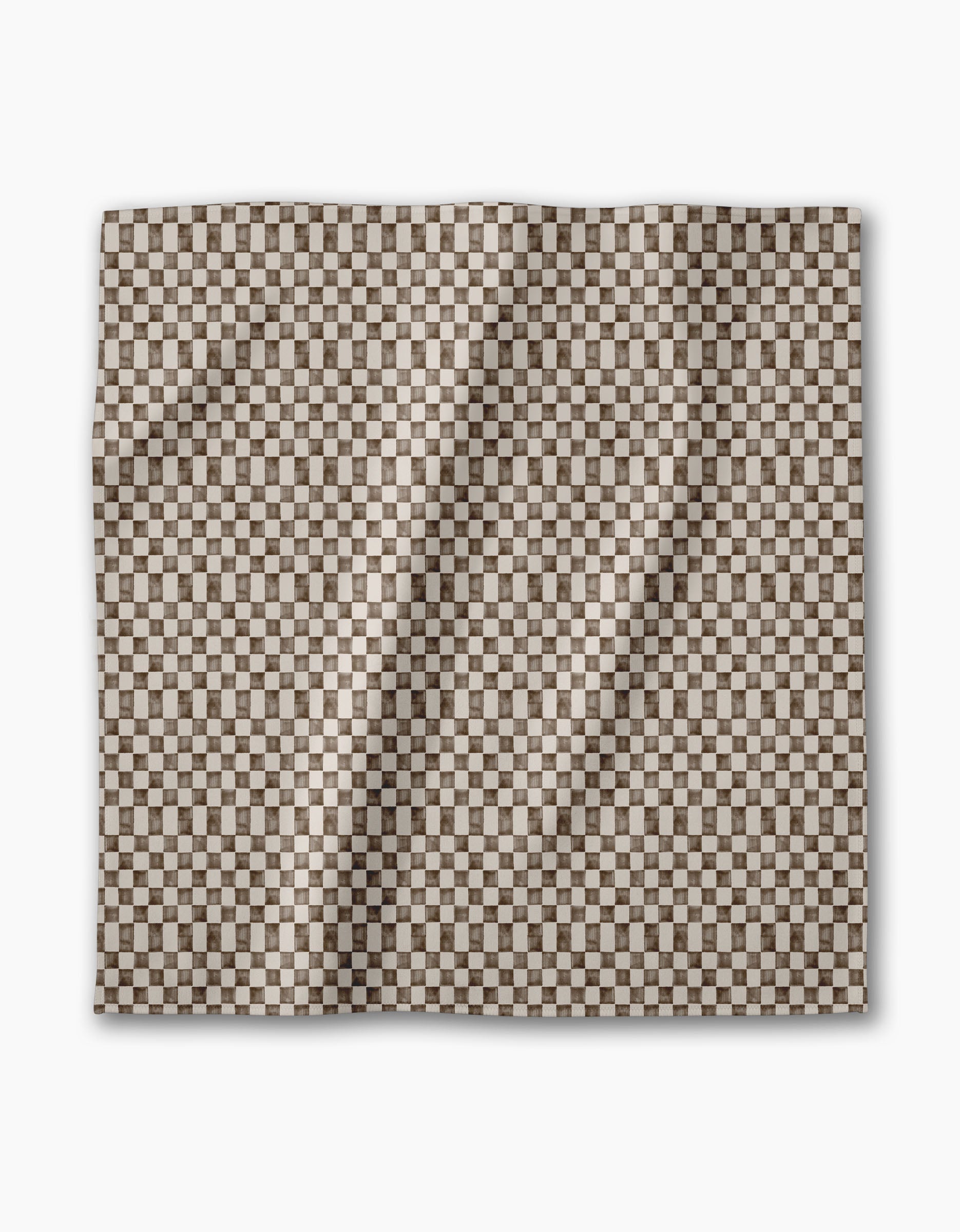 The Geometry Tavern is a square dinner napkin with a small brown and white checkerboard pattern. Eco-friendly and neatly folded, it’s showcased against a plain white background.