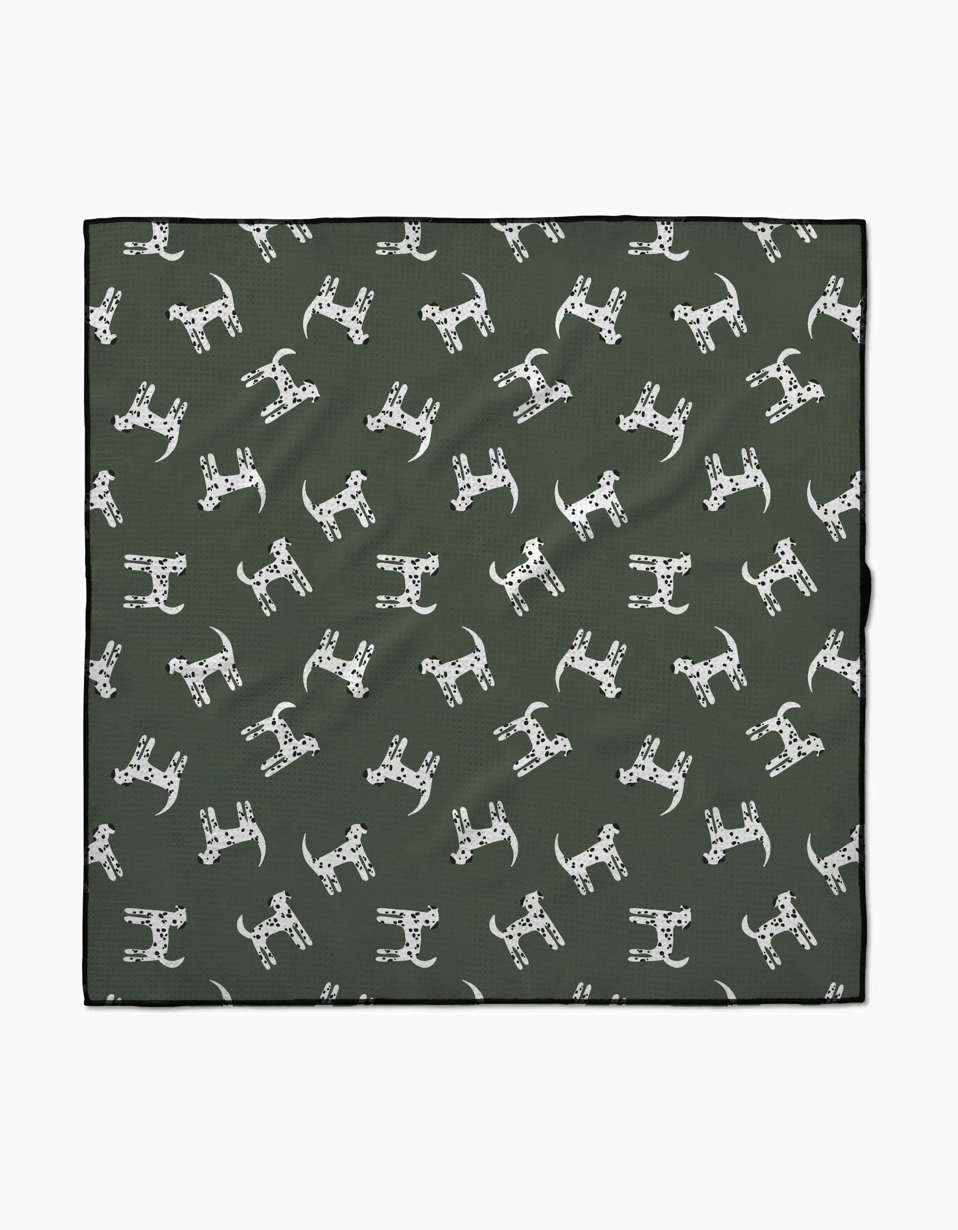 The Coit Creative Dalmation Dogs square green dog towel features a playful white Dalmatian pattern, is highly absorbent and quick drying—perfect for keeping your pup clean and dry.