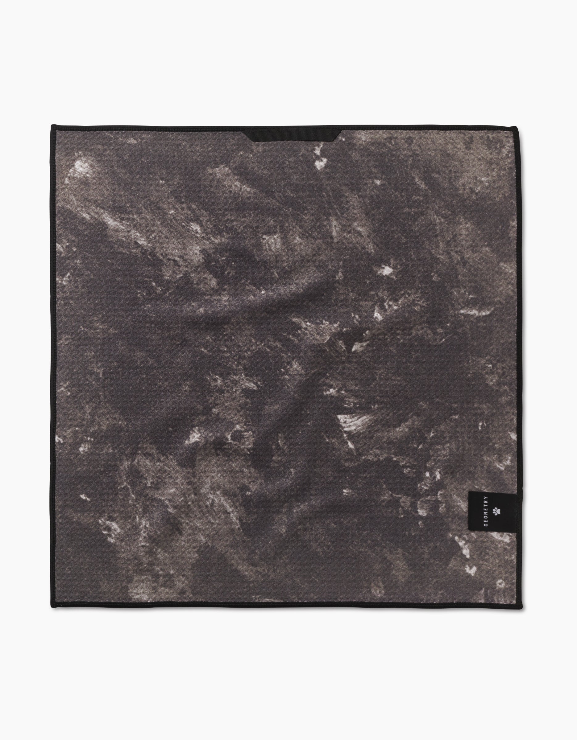 The Geometry Strawberry Sniff is a square, dark gray cleaning cloth made of ultra-absorbent Geoweave fabric with a marbled texture and a black label with white text in the bottom right, shown on a white background.