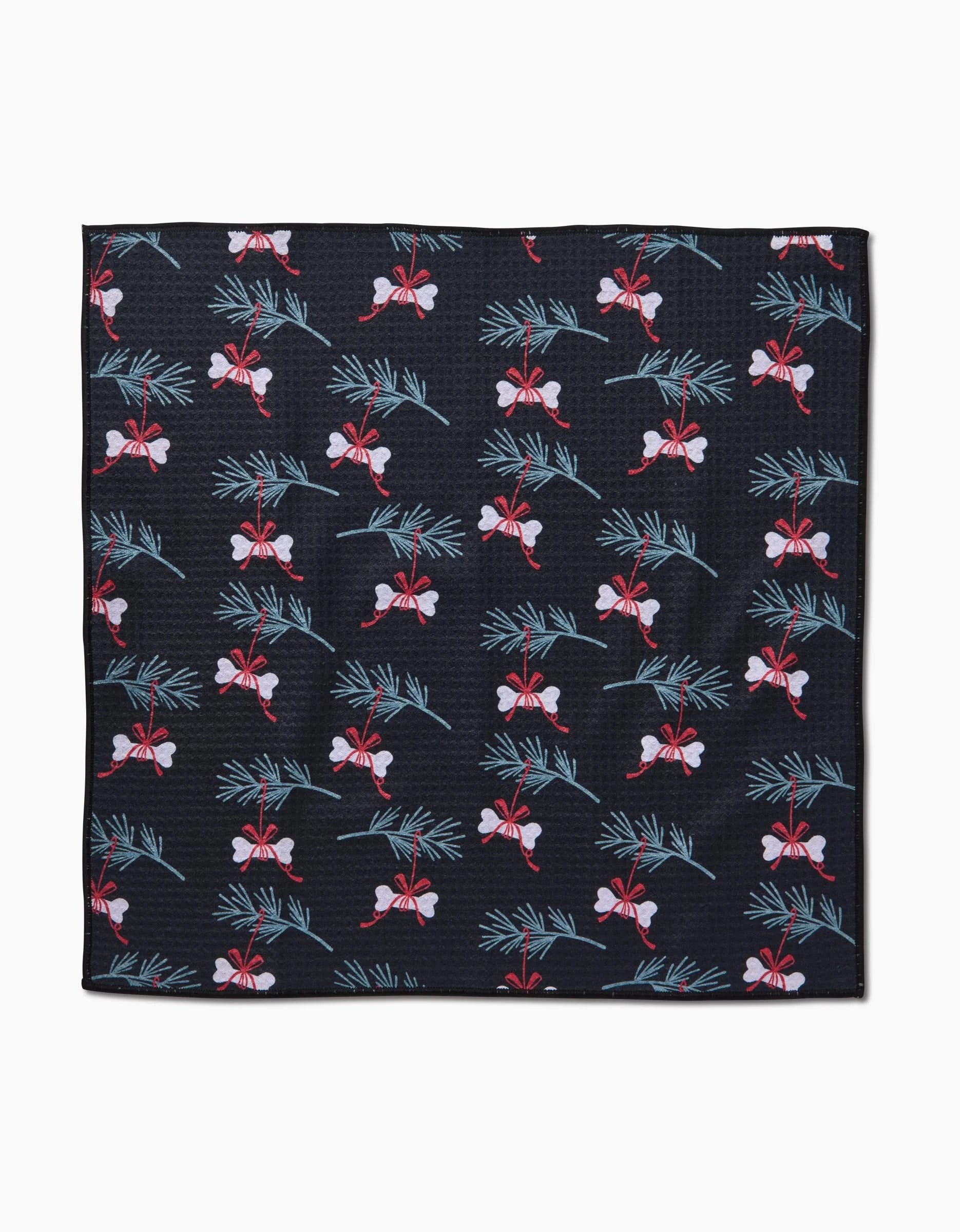 Bones For Christmas by Charlie Rowan Designs is a square black Paw Towel with pink and red flower patterns and green leaves—ultra-absorbent, eco-friendly, and made from recycled PET. Perfect as a dog towel.