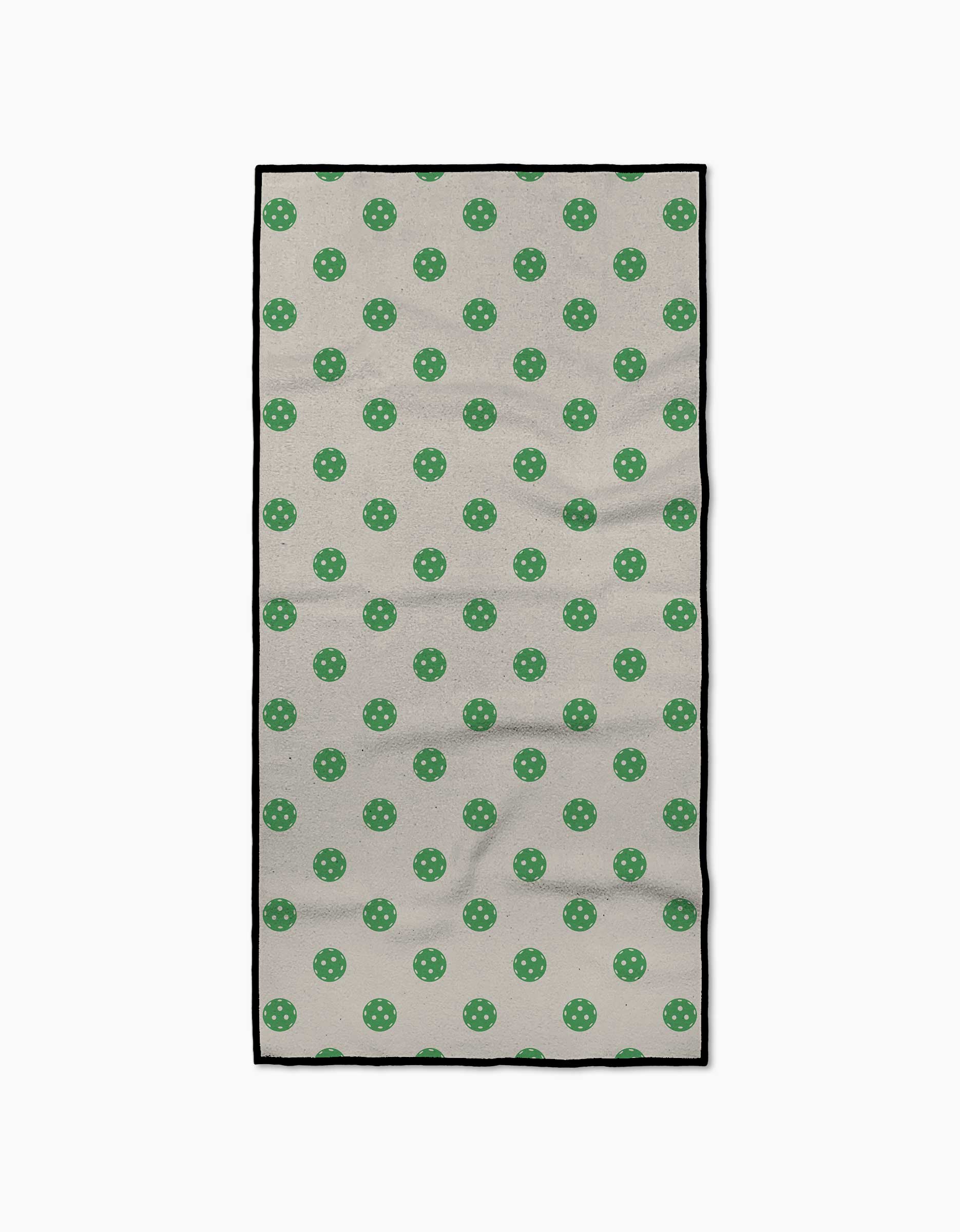The Ace by Geometry is a rectangular beige fitness towel made from recycled materials, featuring green sushi roll icons. Ultra-absorbent, stylish, and eco-friendly.