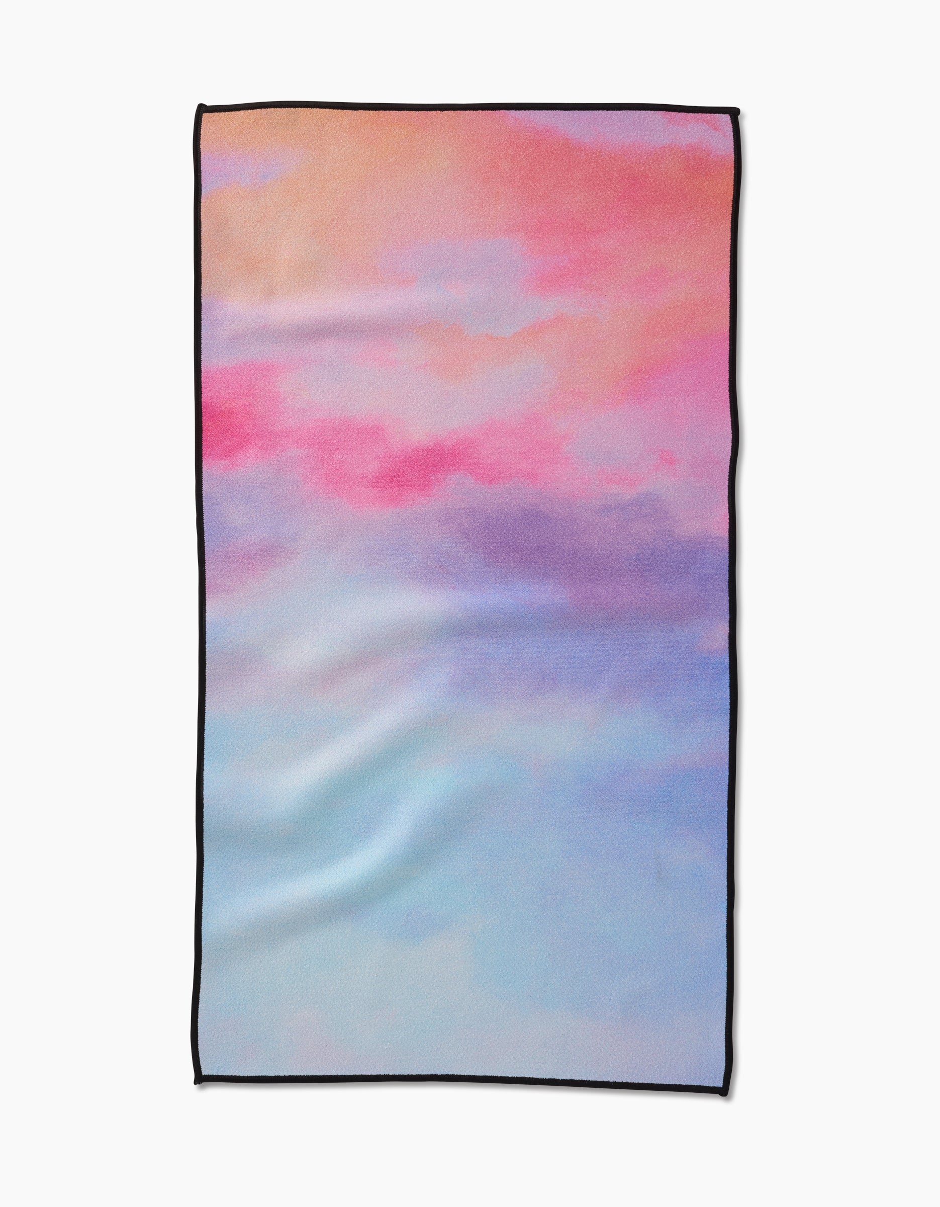 The Magic In The Sky blanket by Stefanie Bales features a pastel pink, purple, and blue gradient like a dreamy sky. Made with ultra-absorbent Geoweave fabric and black edging, it’s shown against a white background.