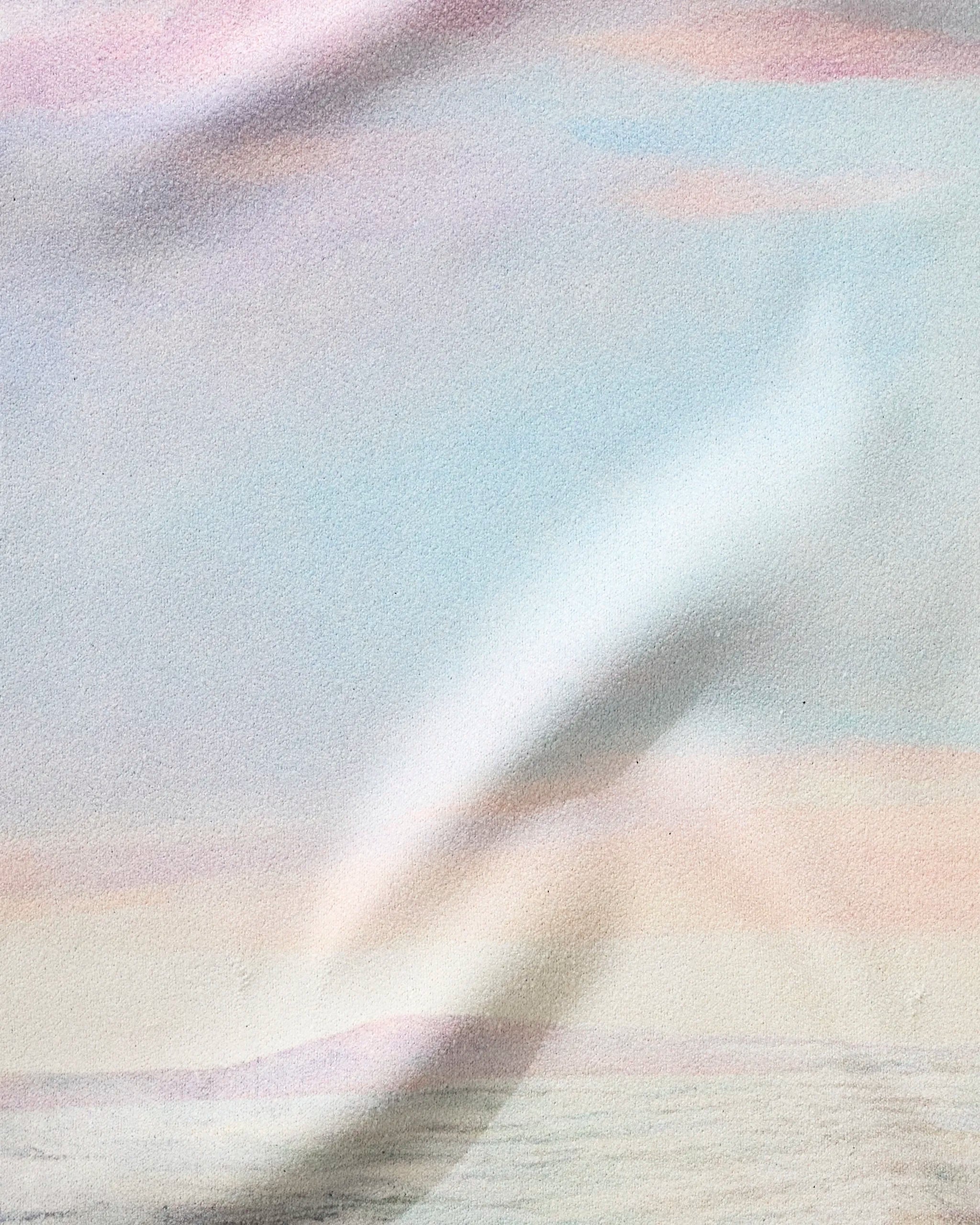 “When I Close My Eyes” by Stefanie Bales features soft, pastel streaks of pink, blue, and white, evoking tranquil clouds—mirroring the soothing comfort and fast-drying ease of an ultra-absorbent fitness towel.