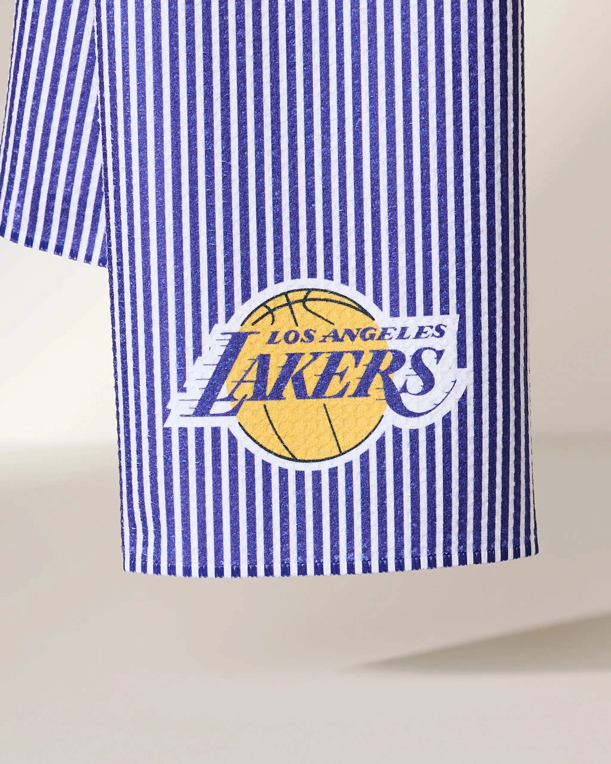 The Geometry Lakers Classic features a blue and white striped fabric with the Los Angeles Lakers logo in yellow and purple.