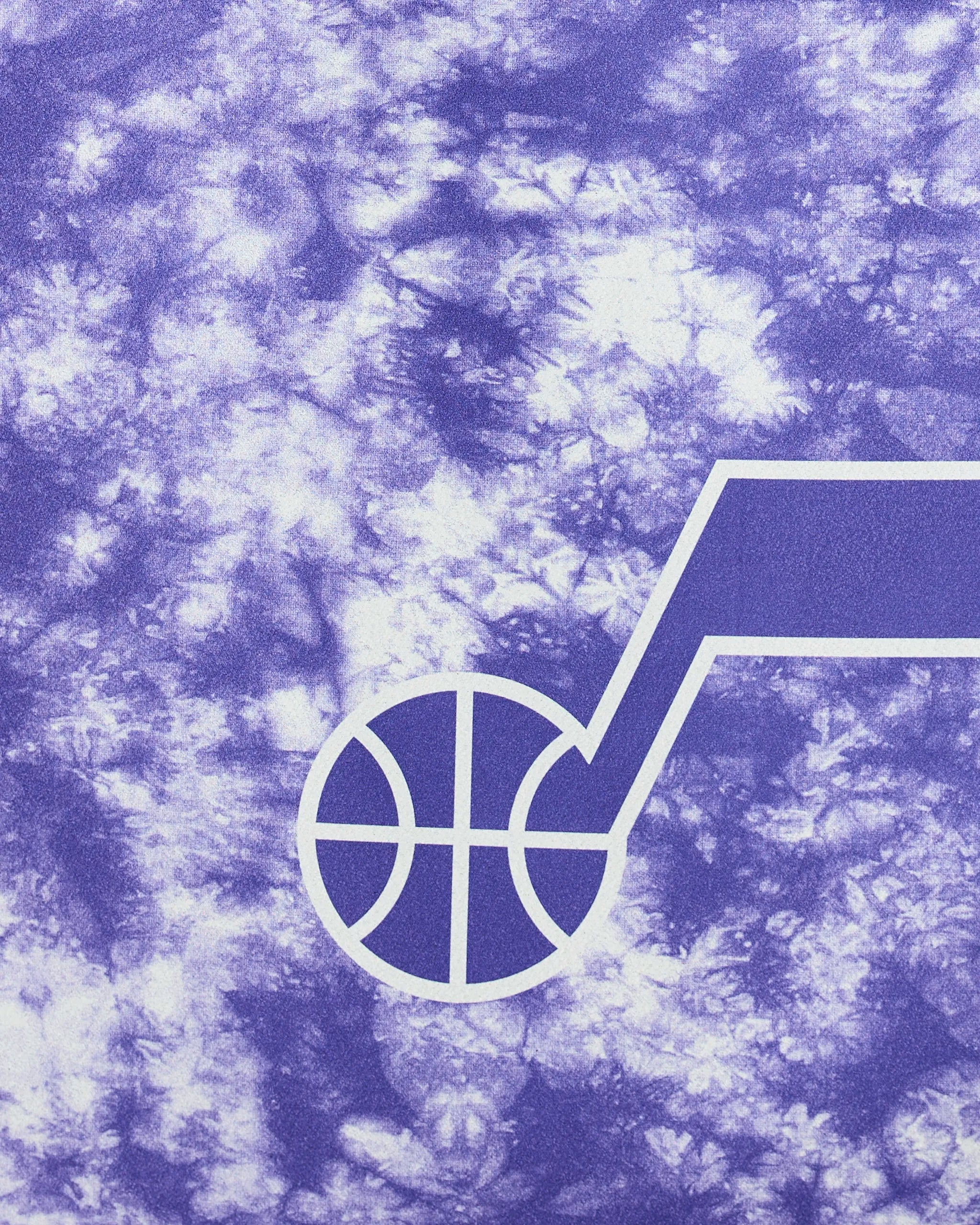 Jazz Flash by Geometry features a purple and white tie-dye background with a stylized white basketball and a bold line forming a partial musical note.