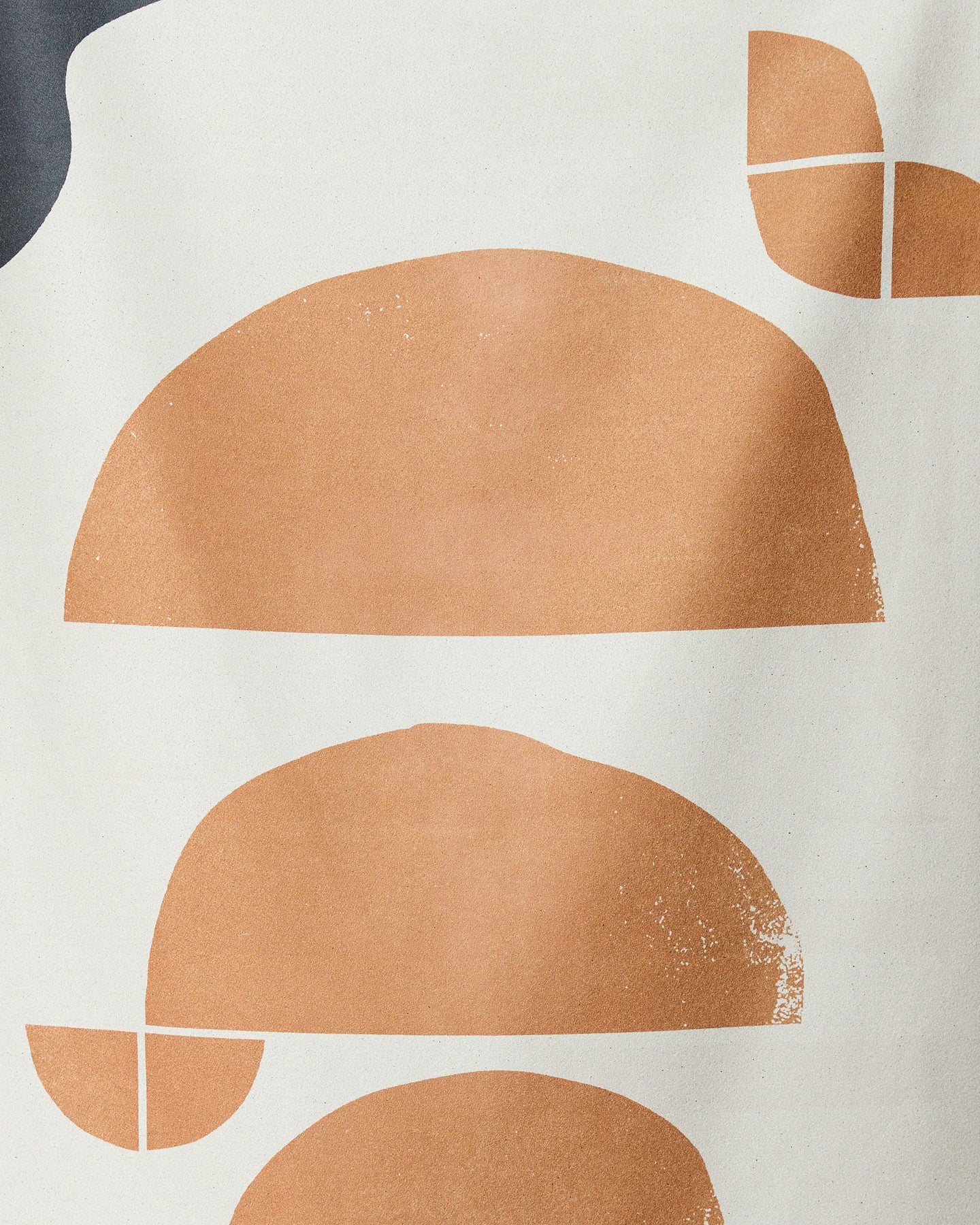 Geo Phases by GEOMETRY showcases abstract geometric art with three large orange semi-circles and smaller quarter circles on a white background—a minimalist, modern design perfect for a quick-drying beach towel.