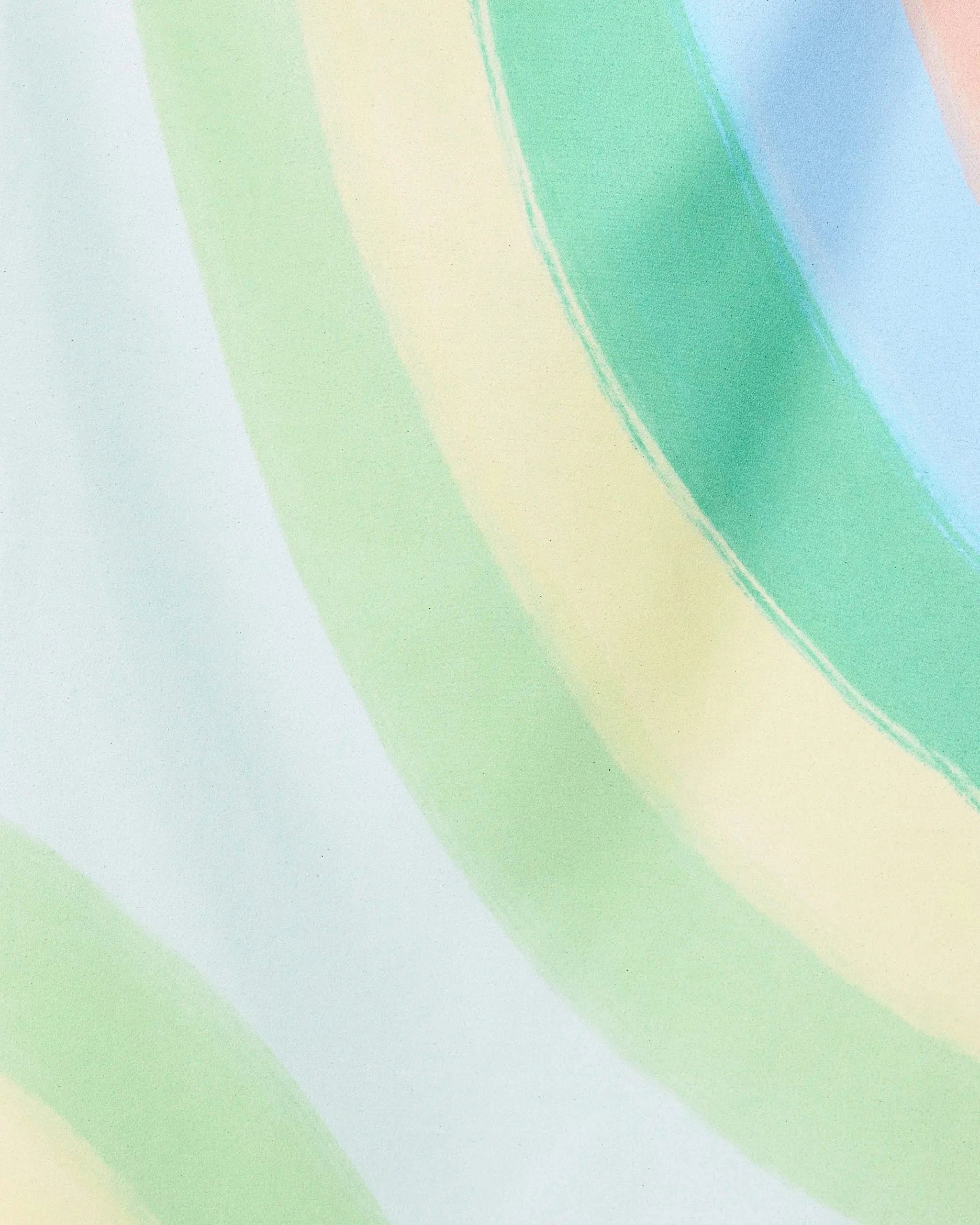 Abstract image of soft, wavy bands in pastel green, yellow, and blue blending smoothly—a gentle visual inspired by the soothing design of GEOMETRY’s Green Rainbow beach towel.