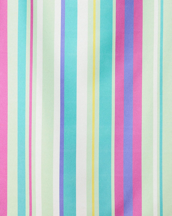 Pastel vertical stripes in pink, mint green, turquoise, yellow, white, and purple decorate the smooth Line It Up Grape Micro-loop Beach Towel by GEOMETRY, crafted from recycled materials.