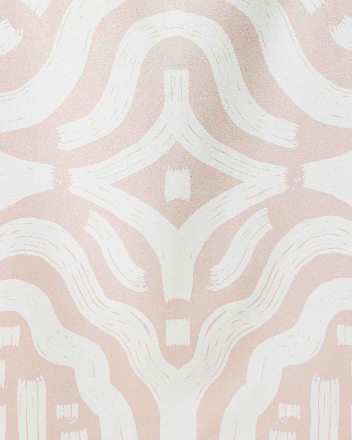 White brushstroke-like lines form symmetrical, curved shapes on light pink, creating a geometric, organic pattern—perfect for the Tribal beach towel by GEOMETRY, made from quick-drying recycled materials.