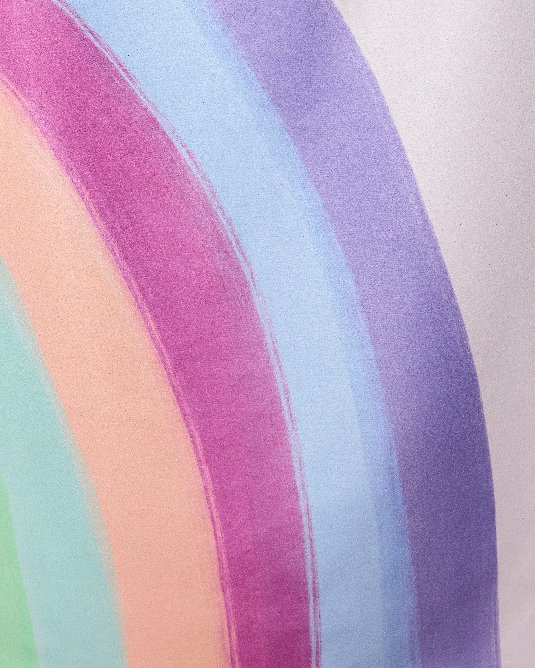 A close-up of the Violet Rainbow by GEOMETRY, showing soft, blended pastel arcs on a light background—perfect inspiration for a quick-drying beach towel made from recycled materials.