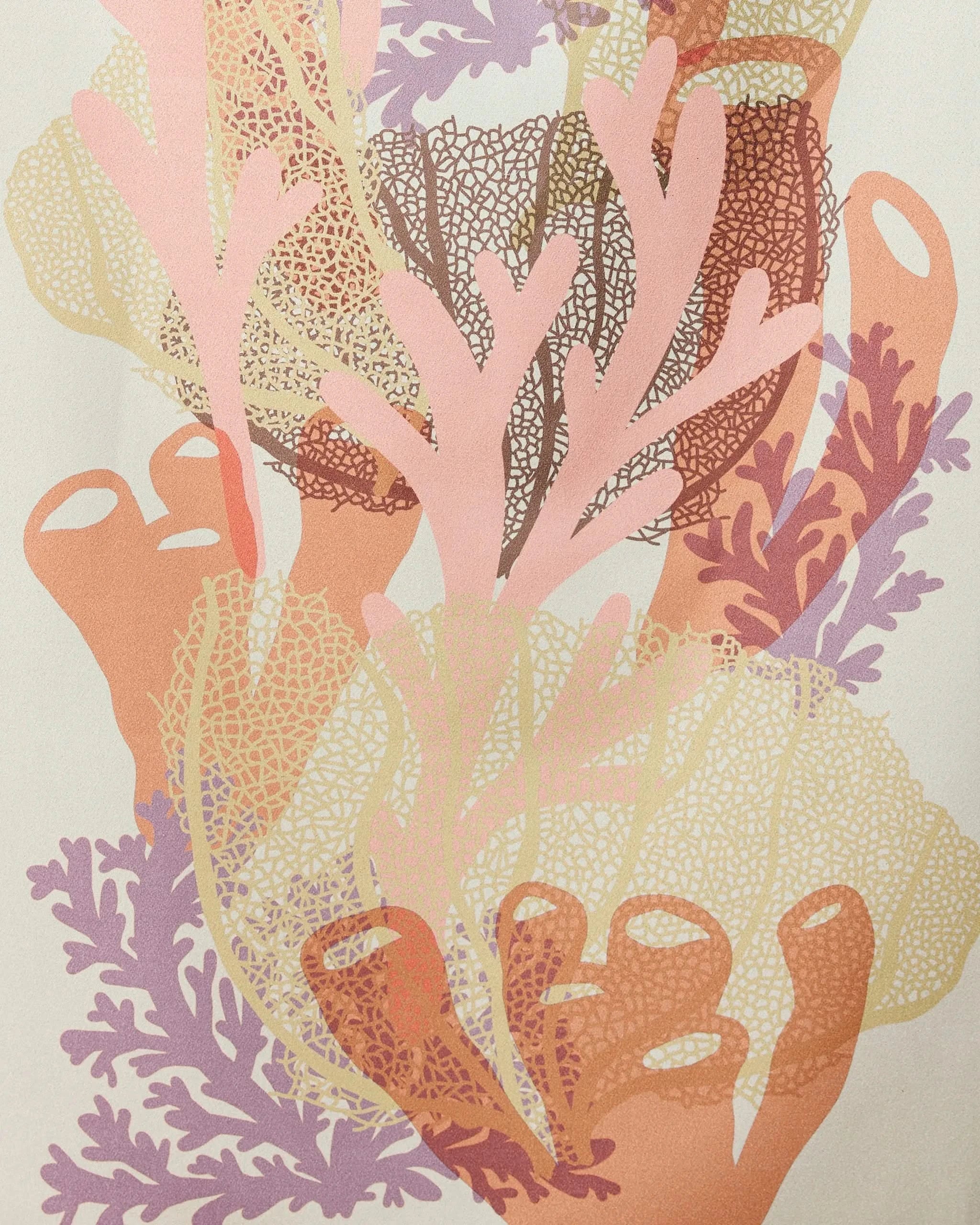 Abstract illustration of pastel corals layered in a delicate underwater scene—perfect inspiration for the GEOMETRY Barrier, a quick-drying beach towel designed for both beauty and function.