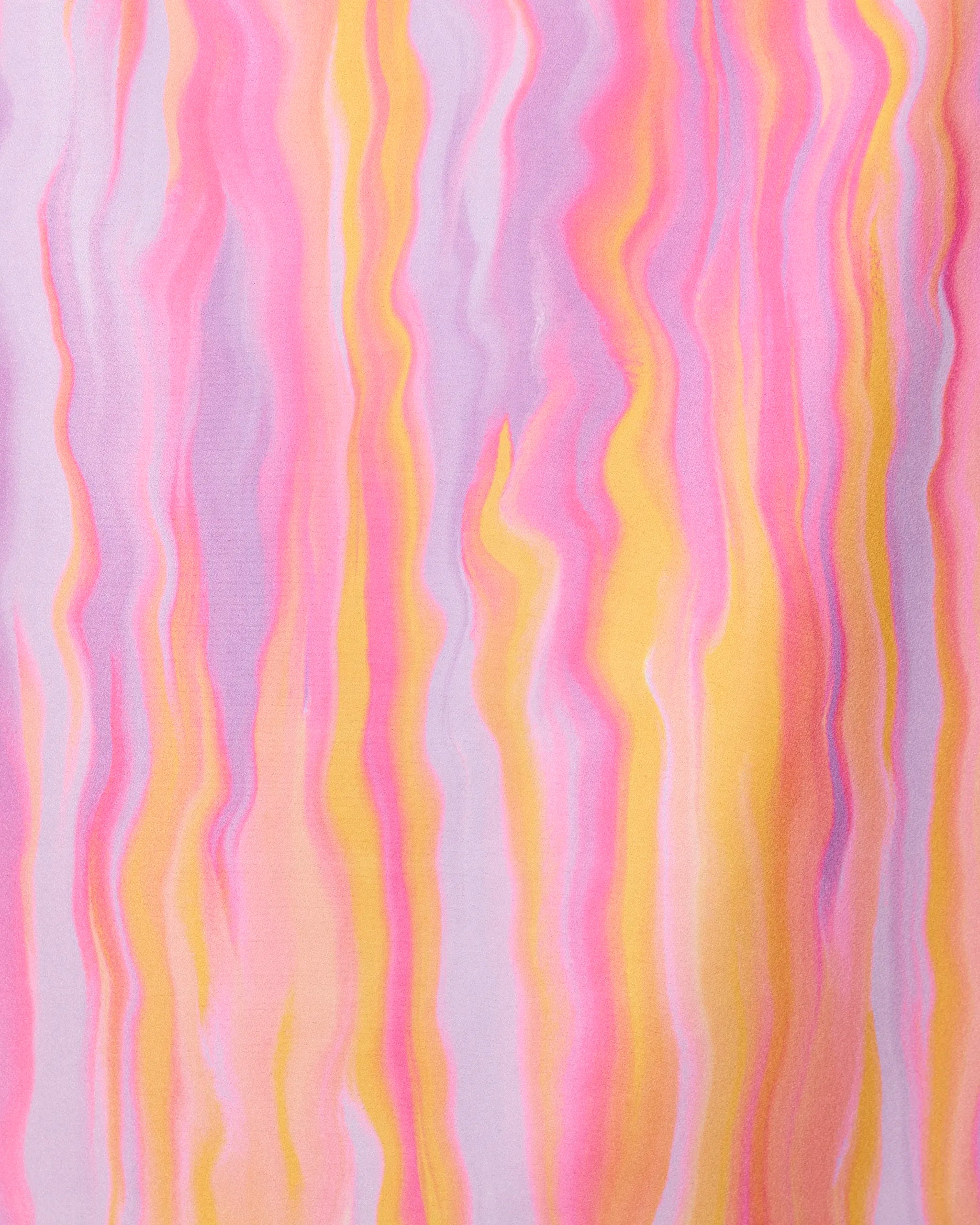 Abstract art with vertical wavy lines in pastel pink, yellow, orange, and purple blends together for a watercolor look—perfect inspiration for The Rush by GEOMETRY, a micro-loop beach towel made from recycled materials.