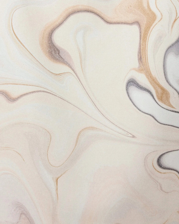 Abstract image of beige, brown, and gray swirls with soft, organic curves—evoking the calming design featured on the GEOMETRY Choco Micro-loop Beach Towel made from recycled materials.