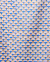 A repeating geometric pattern of overlapping mauve, beige, and white semicircles forms a scallop design on the GEOMETRY Mauve Mounds quick-drying beach towel, with diagonal shadows highlighting its textured surface.