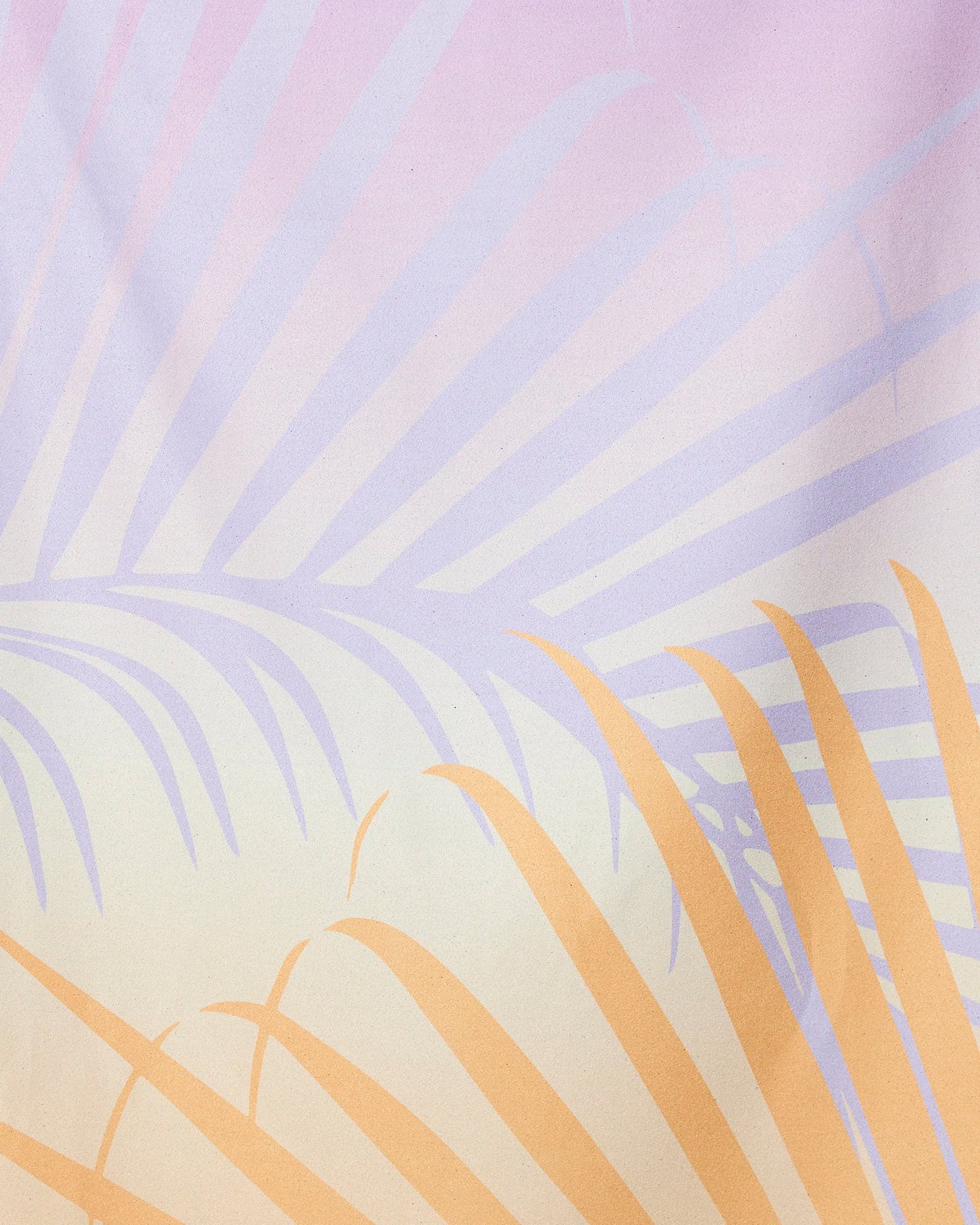 Soft lavender, peach, and yellow palm fronds in an abstract design overlap on a light background—perfect for the GEOMETRY Sunset Palm Micro-loop Beach Towel made from recycled materials.