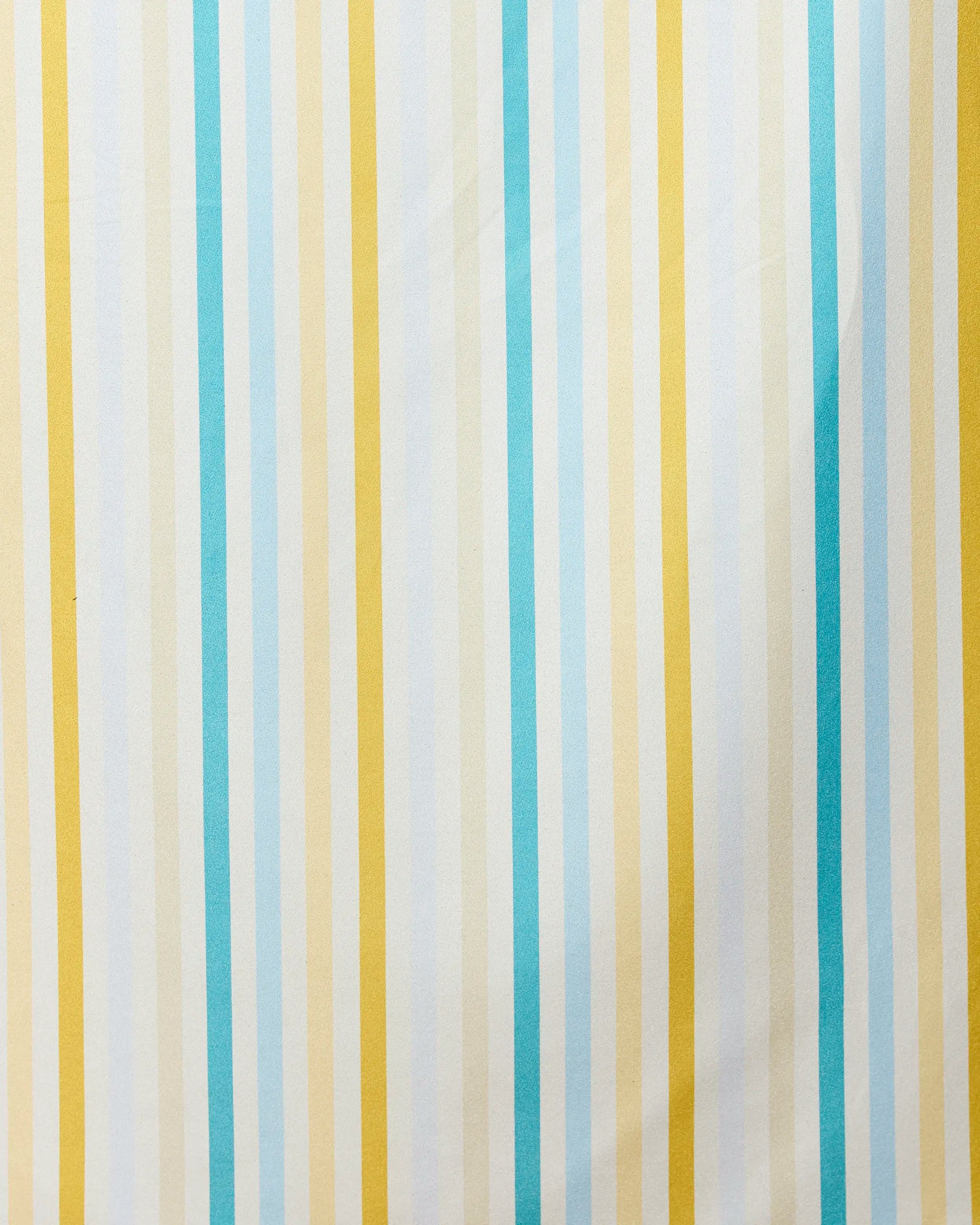 Vibrant yellow, blue, and white vertical stripes give the Seaside Sunshine Beach Towel by GEOMETRY a colorful style. Made from recycled materials, its evenly spaced pattern is both chic and eco-friendly.