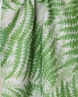 The GEOMETRY Swaying Leaf tea towel features a zigzag, fern-inspired green and white pattern with dotted texture. Made from quick-drying fabric, its softly gathered for gentle folds.