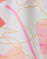 Memories by GEOMETRY features pink and peach watercolor shapes with wavy yellow lines on a white, textured background—a chic design for an ultra-absorbent or recycled kitchen towel.
