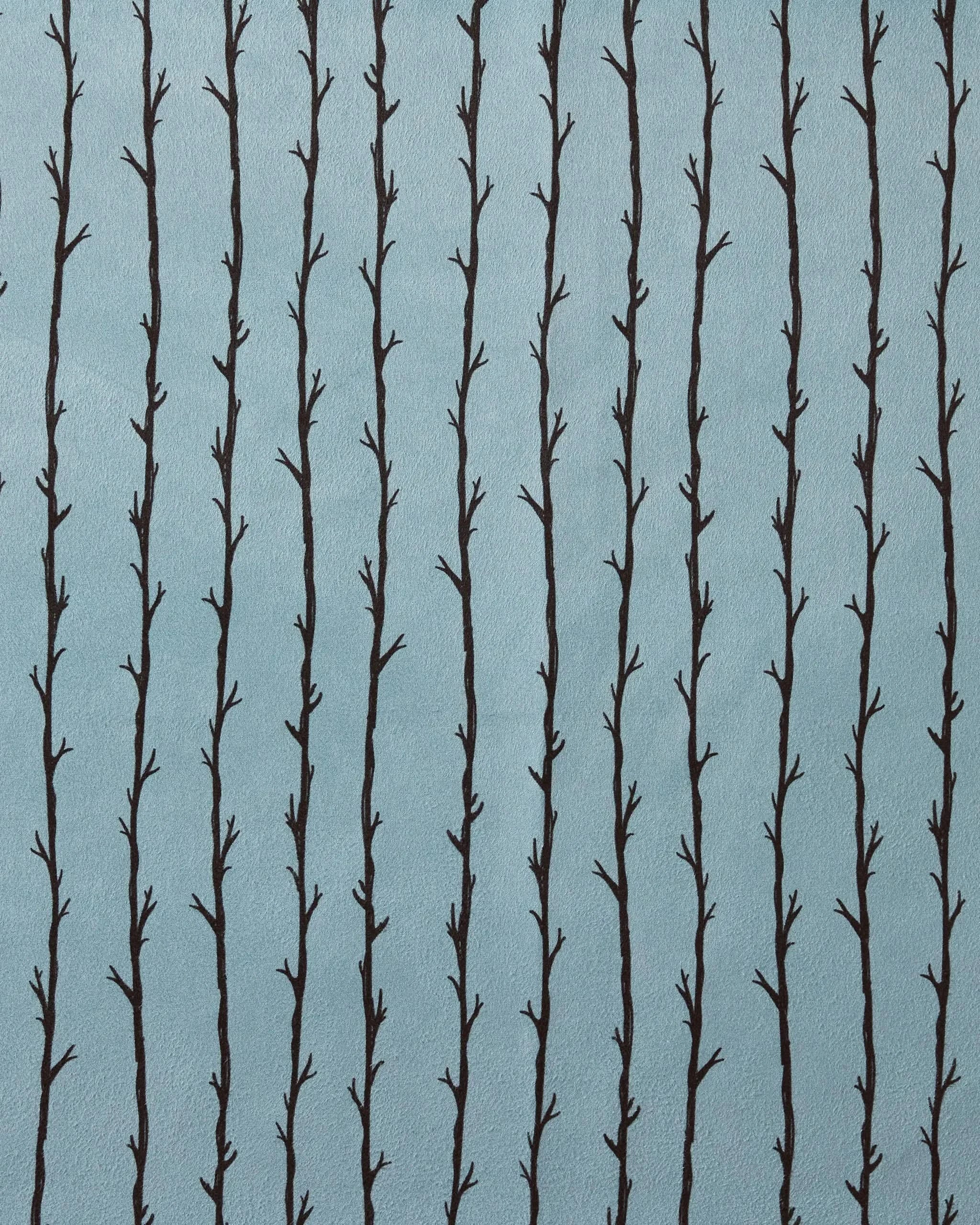 Branch Stripes by Geometry features vertical black tree branches with small offshoots on a light blue Geosuede fabric—perfect for eco-friendly recycled dinner napkins or a stylish Dinner Napkin Set.