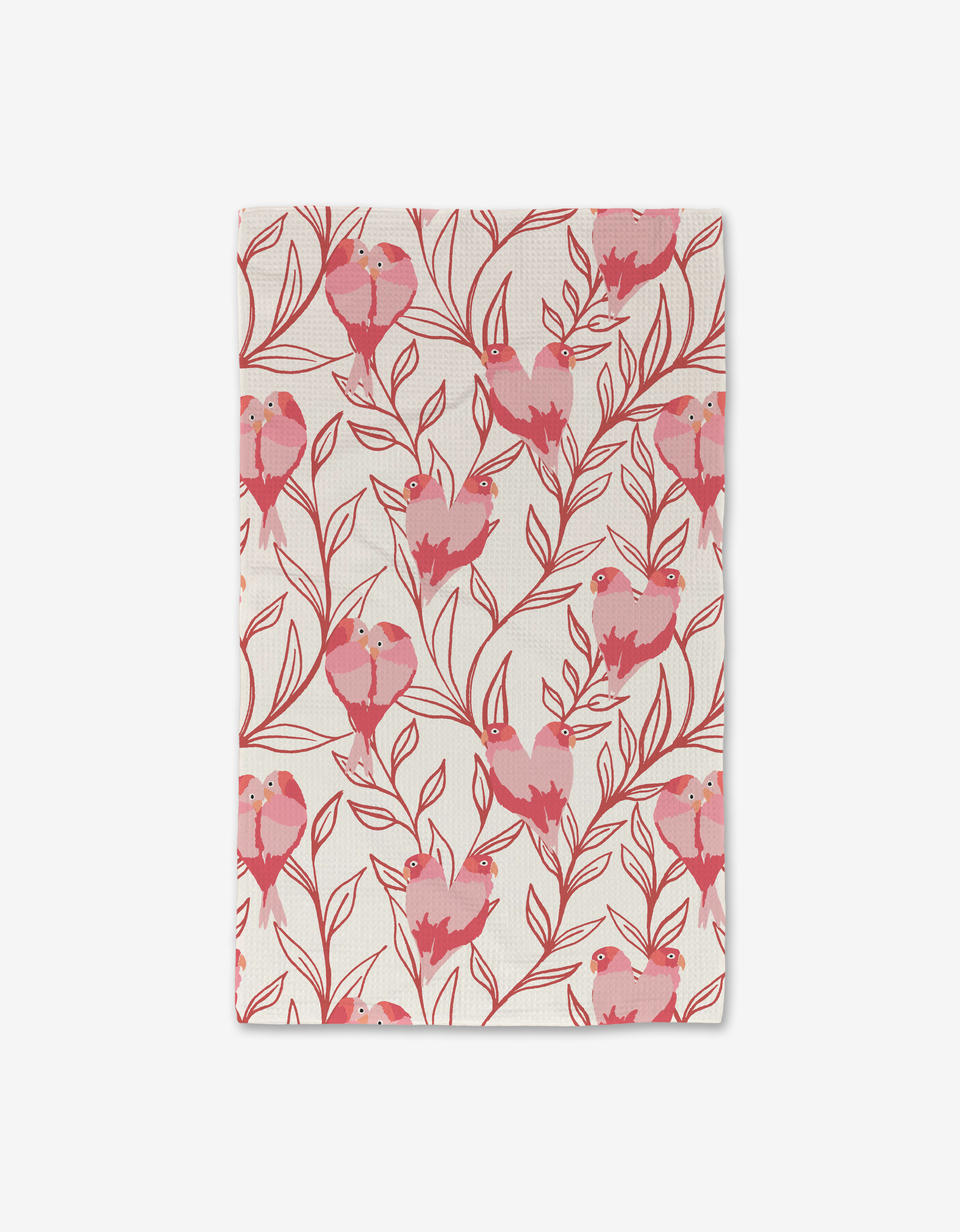 The Love Birds Luxe Hand Towel by Hufton Studio boasts a playful pattern on a white background. Ultra-absorbent and whimsical, this charming towel is as functional as it is stylish.