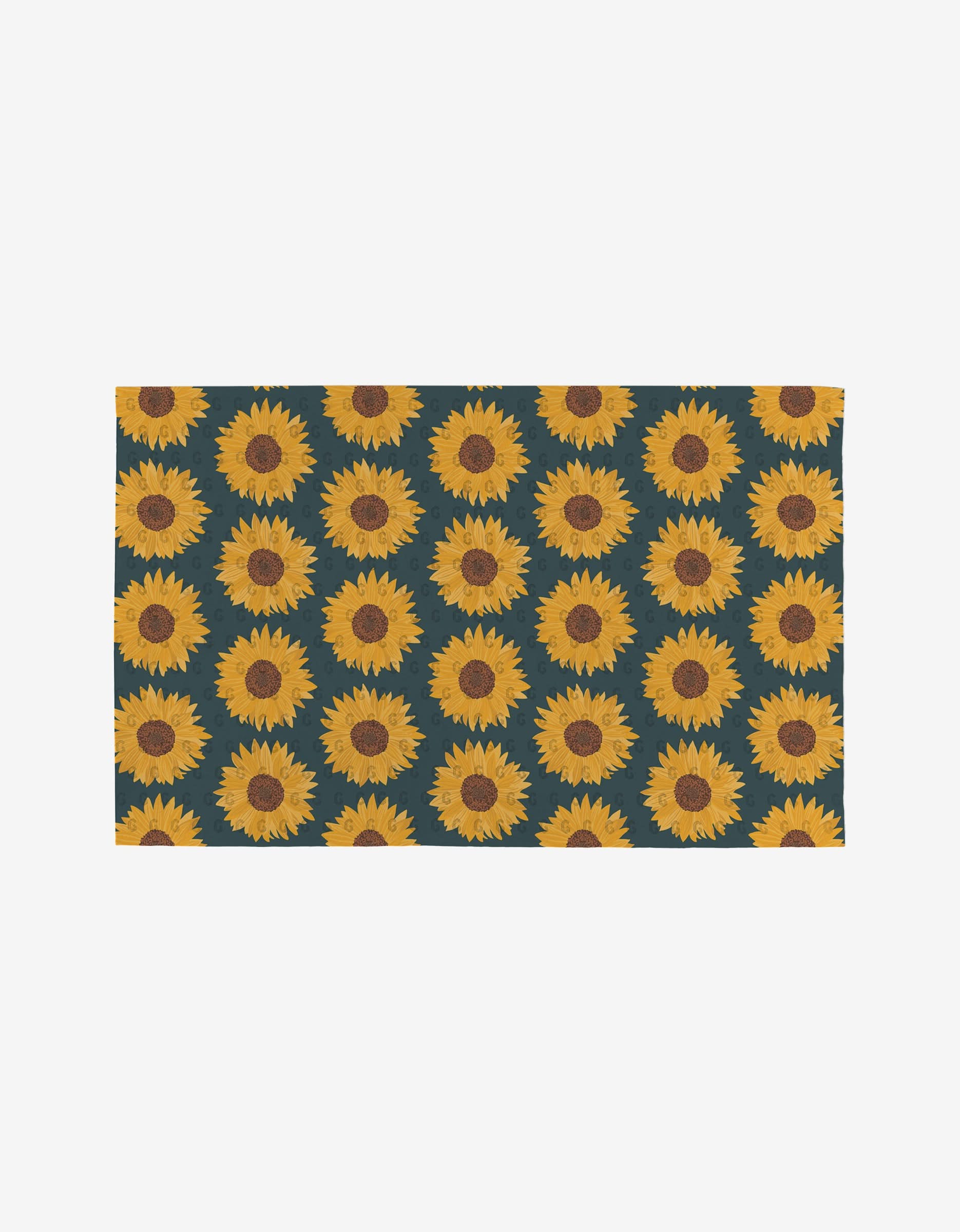 Autumn Florals by Rebecca Bobko: a rectangular mat featuring bright yellow sunflowers with brown centers on a dark green background—an eco-friendly, reusable alternative to disposable paper towels.