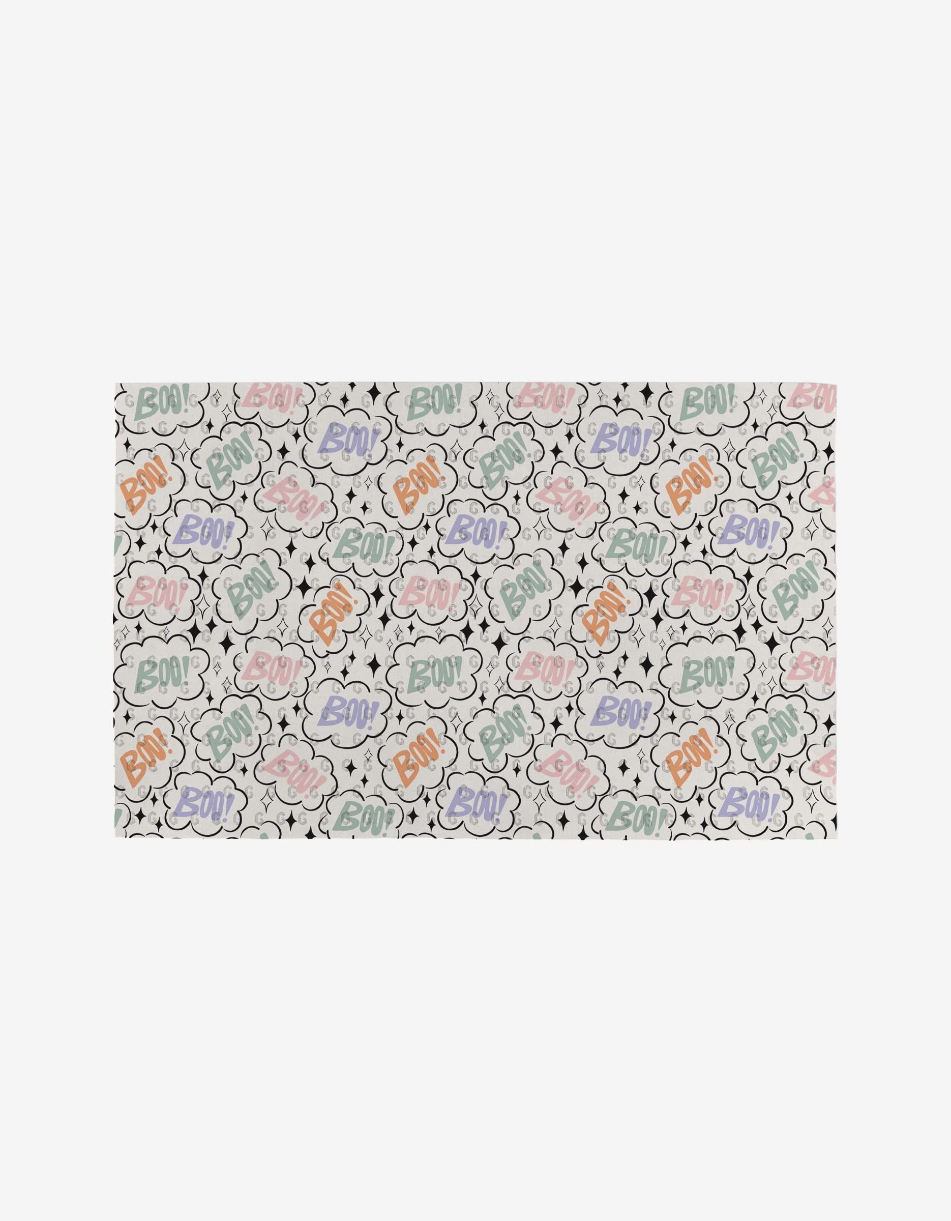 Charlie Rowan Designs Boo Burst features a rectangular sheet with pastel BOO! speech bubbles. Made from post-consumer recycled materials, its an eco-friendly alternative to traditional paper towels.