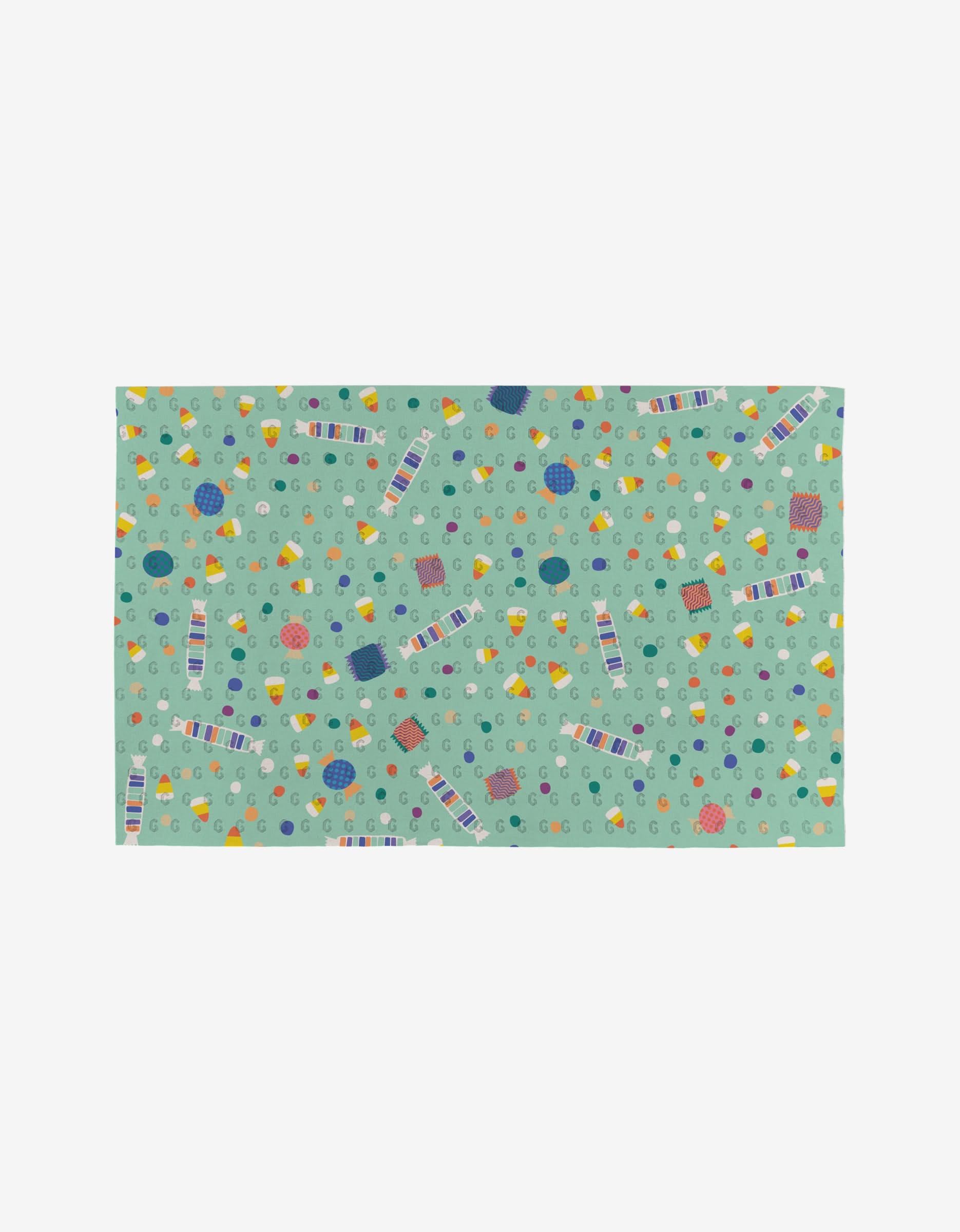 Candy Rush by Rebecca Bobko is a reusable rectangular mat with a light green background and vibrant geometric shapes, dots, and squiggles—an eco-friendly alternative to Not Paper Towels.