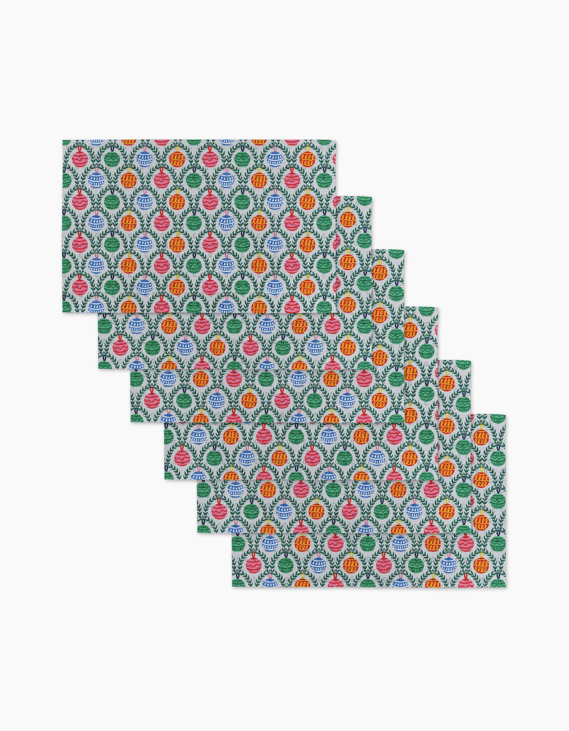 Six Christmas ornaments by Ceyda Alasar featuring a colorful floral pattern with blue, orange, green, and pink flowers on white—ideal for pairing with eco-friendly kitchen towels in your sustainable home.