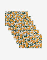 Set of six rectangular Chrysanthemum placemats by Vaishali Design Studio, featuring yellow and orange flowers with green leaves on a white background—an eco-friendly alternative to paper towels.