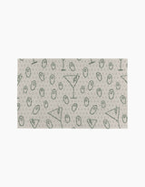 The Dirty Martini by Rosa Kichline is a rectangular cloth with a beige background and green geometric symbols, including circles, triangles, lines, and small Gs—an eco-friendly and stylish alternative to paper towels for your home.