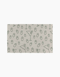 The Dirty Martini by Rosa Kichline is a rectangular cloth with a beige background and green geometric symbols, including circles, triangles, lines, and small Gs—an eco-friendly and stylish alternative to paper towels for your home.