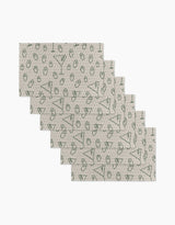 Six beige rectangular reusable paper towels from Rosa Kichline, called Dirty Martini, are stacked and feature a dark green pizza slice and pepperoni pattern, all displayed on a white background.