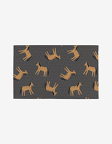 The Farm Animals reusable towel by Coit Creative features a rectangular dark gray design with playful tan donkeys in a repeating pattern on a subtly dotted background, made from eco-friendly post-consumer recycled materials.