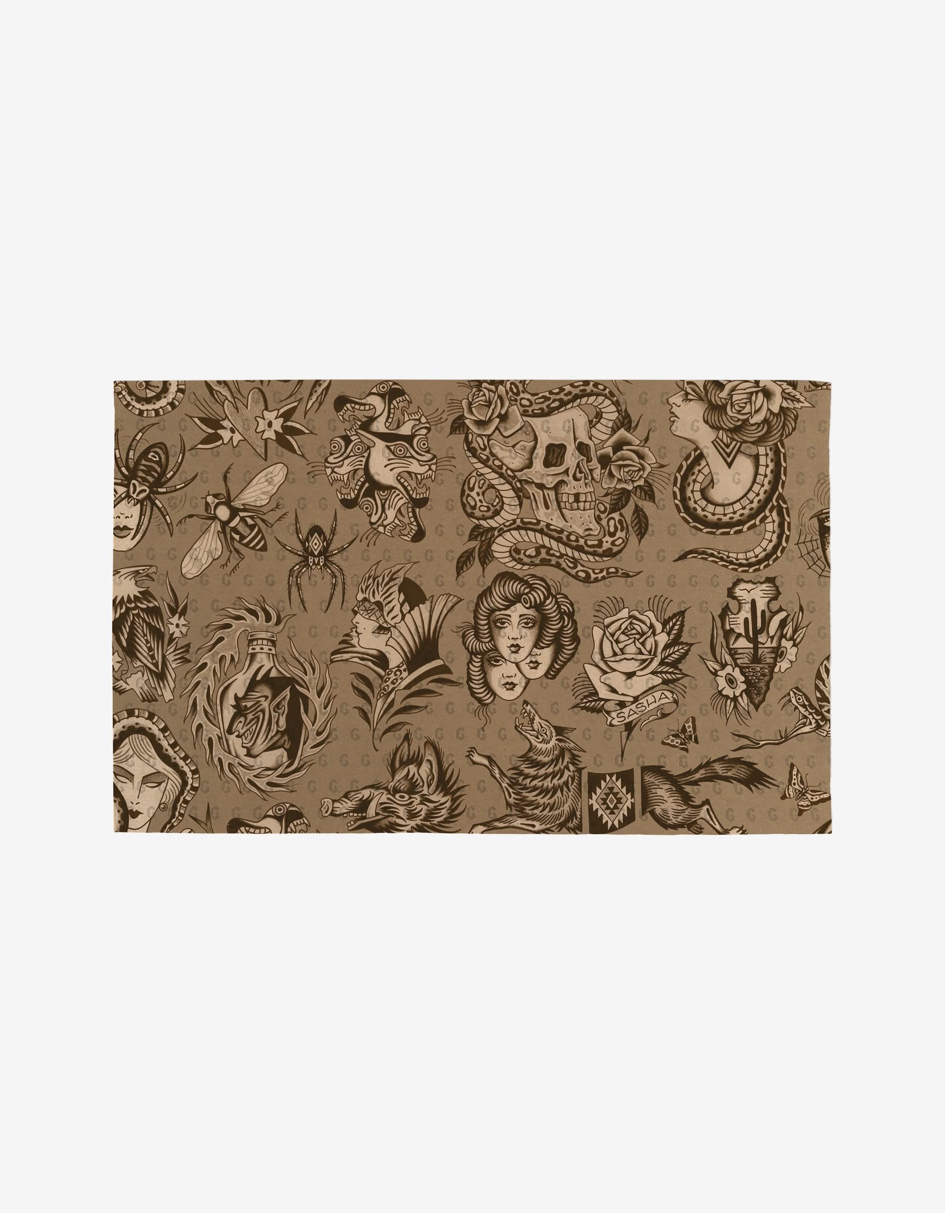 The Flash by Cole Strem is a reusable, eco-friendly tattoo flash sheet featuring black ink traditional designs—roses, snakes, skulls, and more—on a light brown background that’s not paper towels.