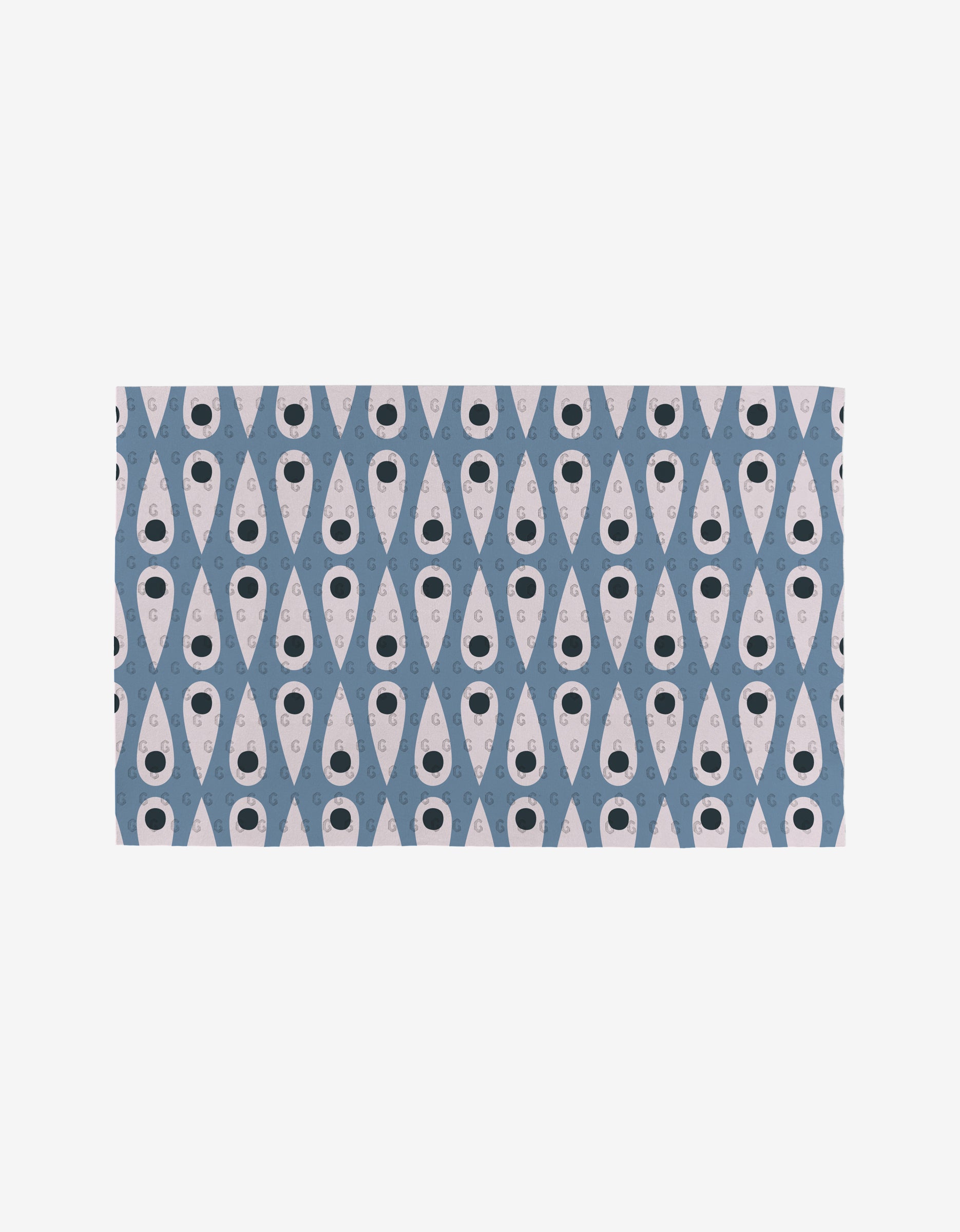 Forest Findings by Anette Heiberg features a repeating geometric pattern of blue X-shapes with white tear-drop centers and black dots on a light background—an eco-friendly alternative to Not Paper Towels.
