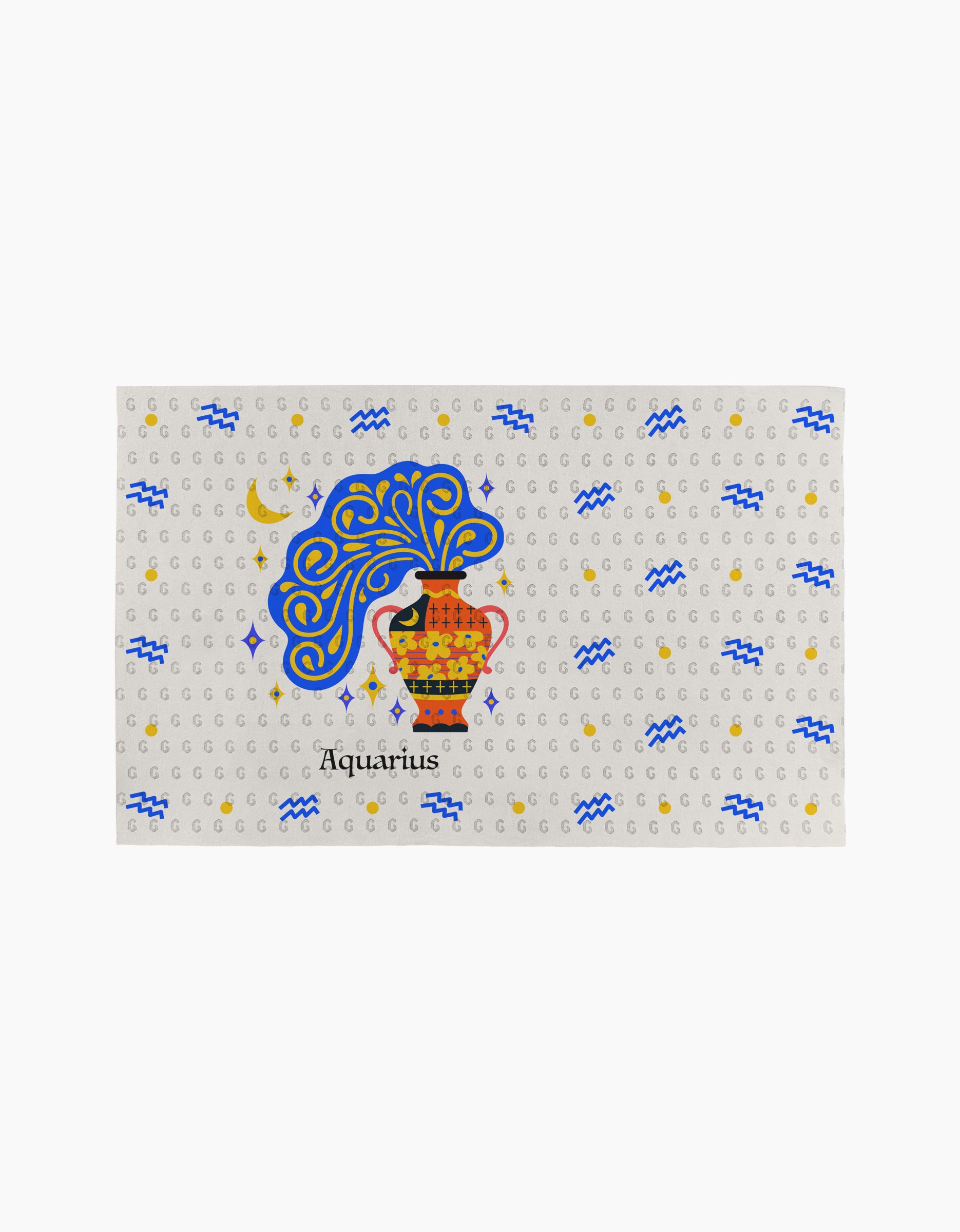 The Free Aquarius card by Heather Zhou features a vibrant vase pouring water with blue waves, moons, and stars—offering eco-friendly inspiration for reusable paper towels over disposables.