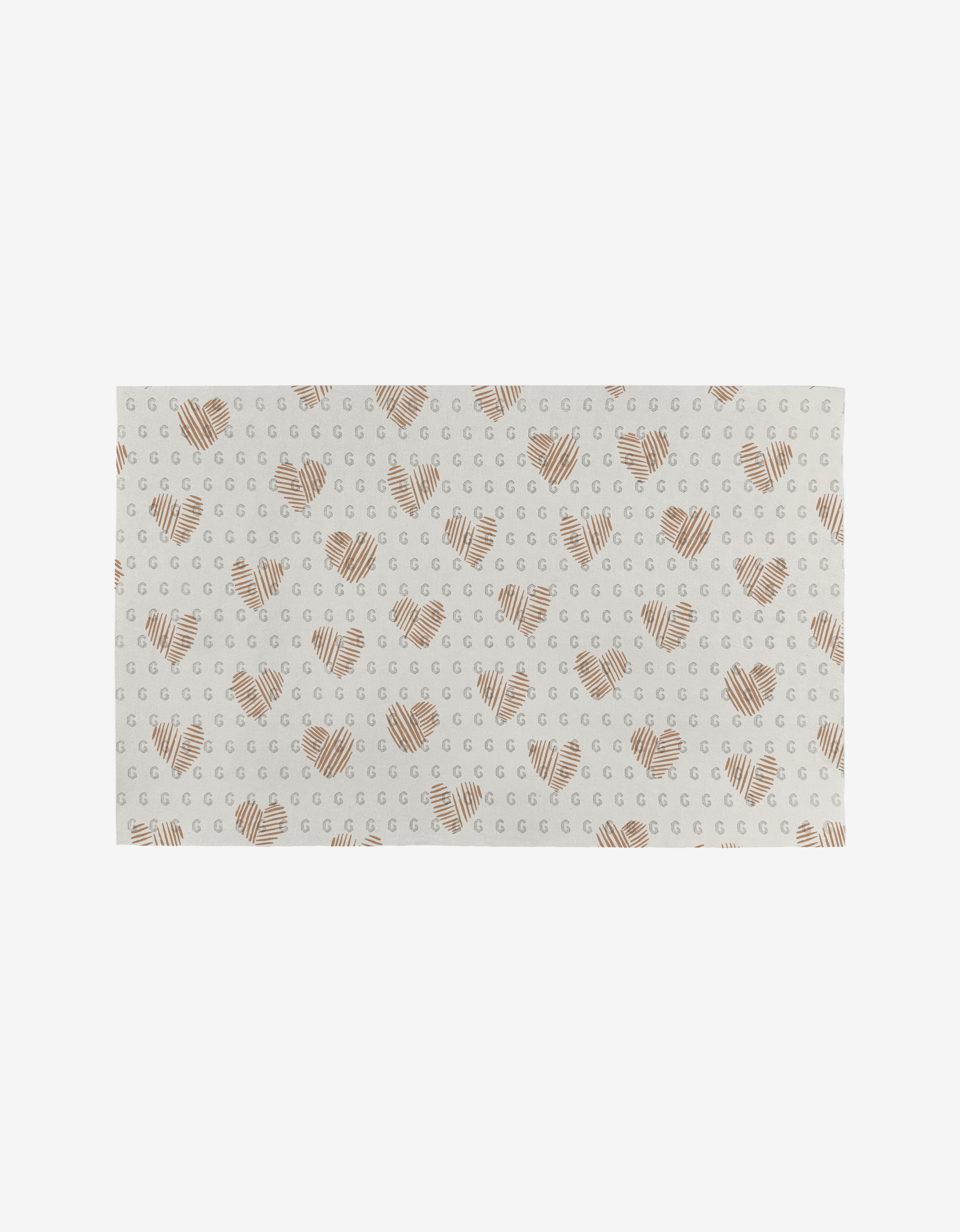 Heartbreaker by Hufton Studio is a rectangular white cloth featuring brown striped hearts and gray crescent shapes, made from post-consumer recycled materials for an eco-friendly towel alternative.