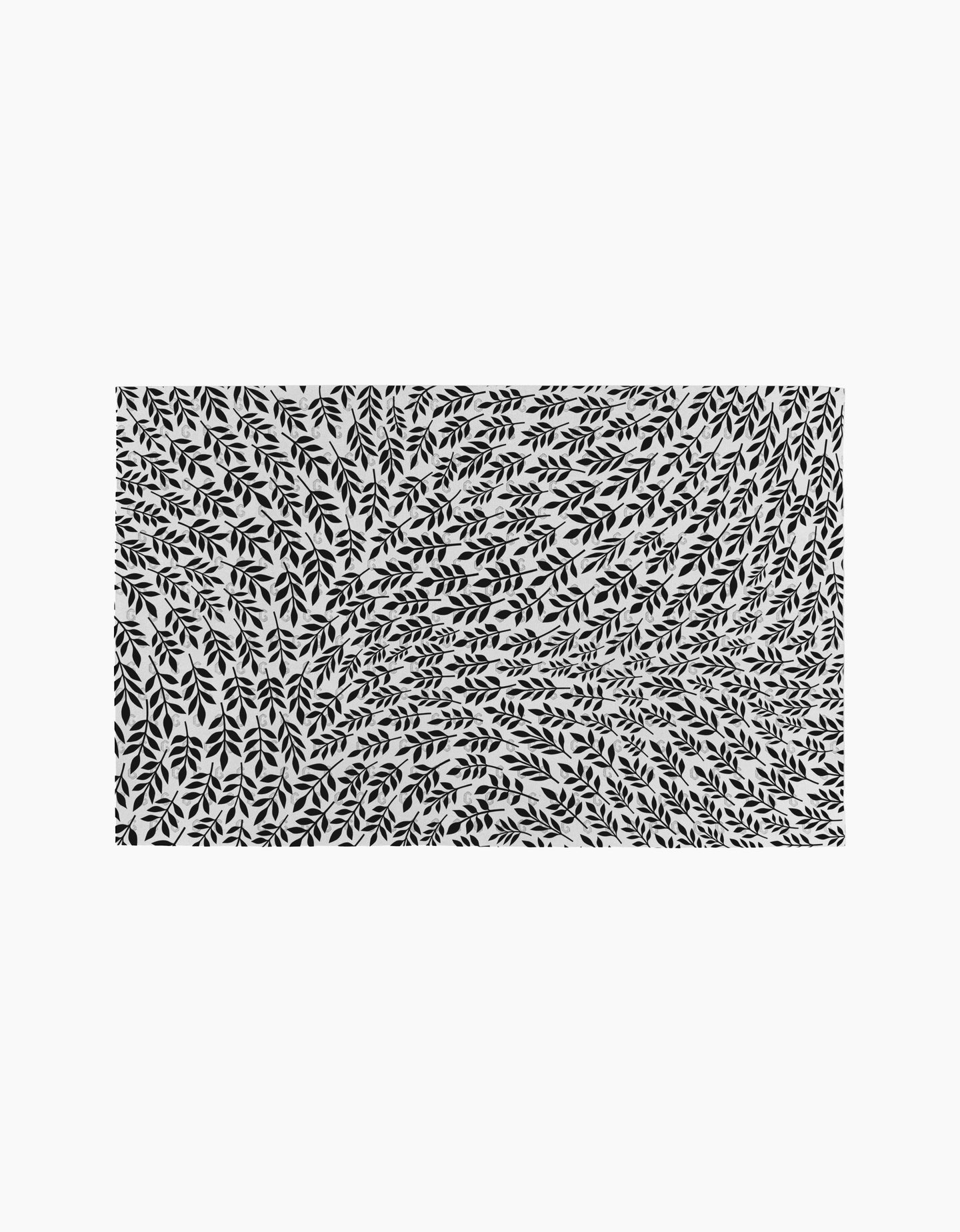 Leaf Swirls by Rachel Parker features a black and white abstract pattern of swirling leaf shapes across a rectangular canvas, inspired by the organic beauty of reusable paper towels.