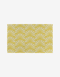 Lemon Pop by Ashley Celena: a rectangular yellow mat featuring white sunburst patterns and small yellow GG letters. This eco-friendly option is perfect as reusable or Not Paper Towels, shown on a plain white background.