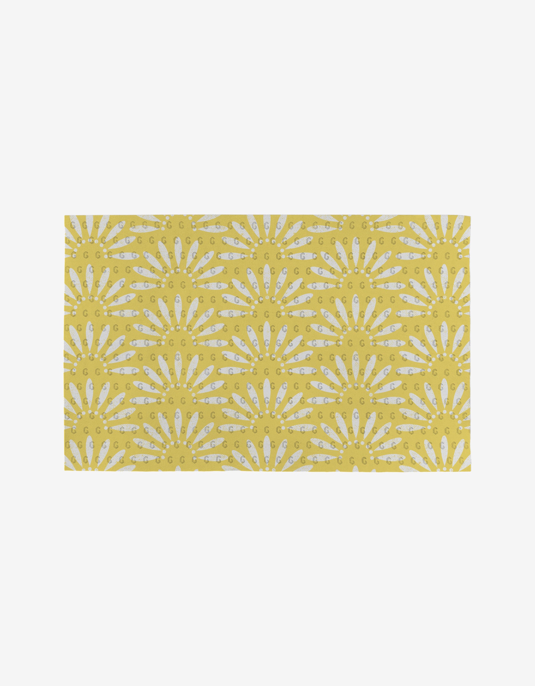 Lemon Pop by Ashley Celena: a rectangular yellow mat featuring white sunburst patterns and small yellow GG letters. This eco-friendly option is perfect as reusable or Not Paper Towels, shown on a plain white background.