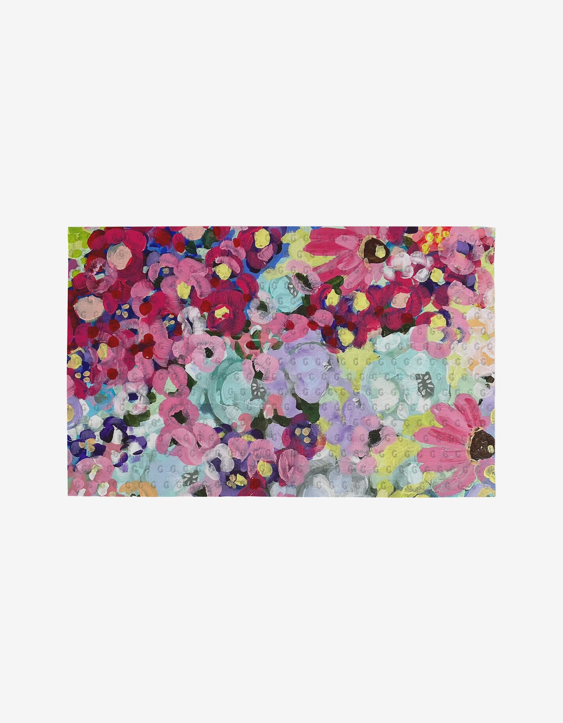 Add a splash of art to your reusable Not Paper Towels with Pink Fields of Joy by Ania Zwara Art—an abstract floral design in vibrant pink, red, purple, blue, and yellow hues with textured petals and green leaves.