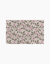 Pink Summer Lemons by Teri the Butter: A rectangular fabric featuring a repeating pink lemon and floral pattern on light beige—ideal for eco-friendly kitchen towels or reusable paper towels.