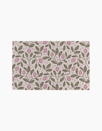 Pink Summer Lemons by Teri the Butter: A rectangular fabric featuring a repeating pink lemon and floral pattern on light beige—ideal for eco-friendly kitchen towels or reusable paper towels.