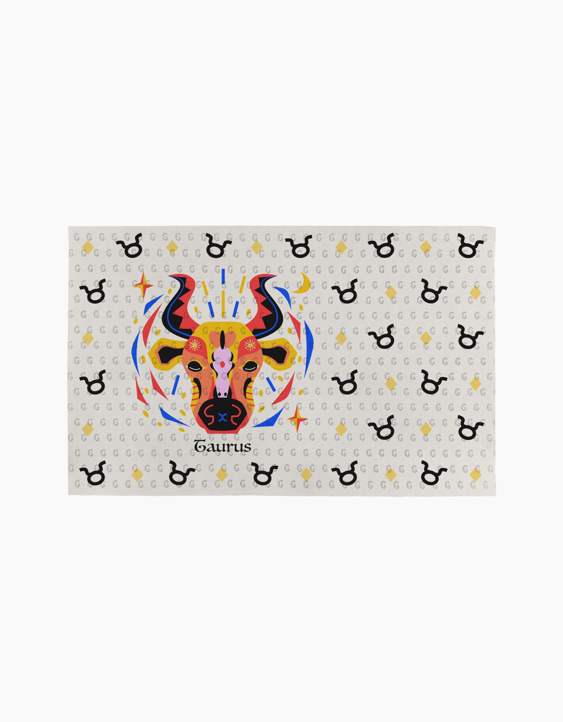 The Steady Taurus by Heather Zhou features a vibrant bull head with stars and lines, symbolizing Taurus, centered on a white background with small Taurus icons and letter Gs—an inspiring eco-friendly paper towel design.
