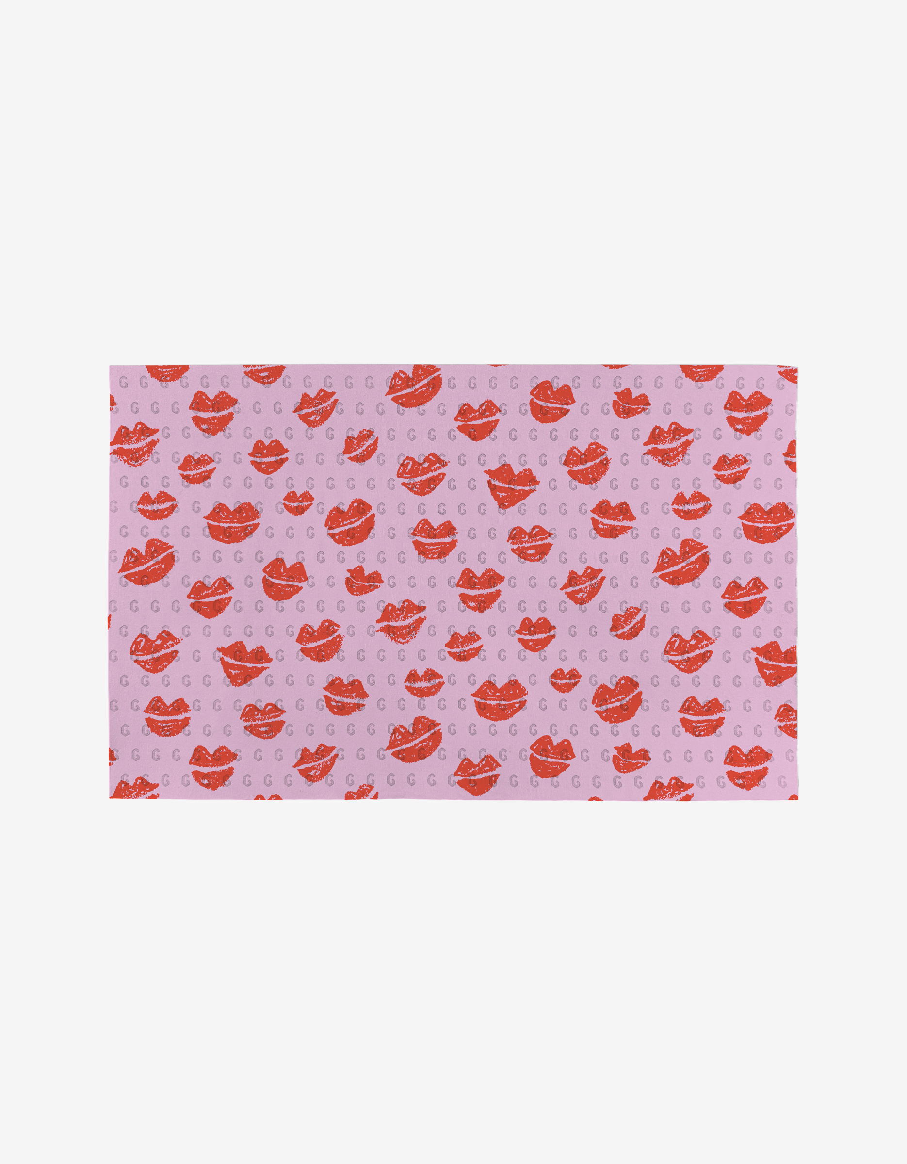 Swooning Hearts by Kayla Ann features a light pink fabric with red lips and pink G letters, ideal for creating chic, eco-friendly reusable paper towels.