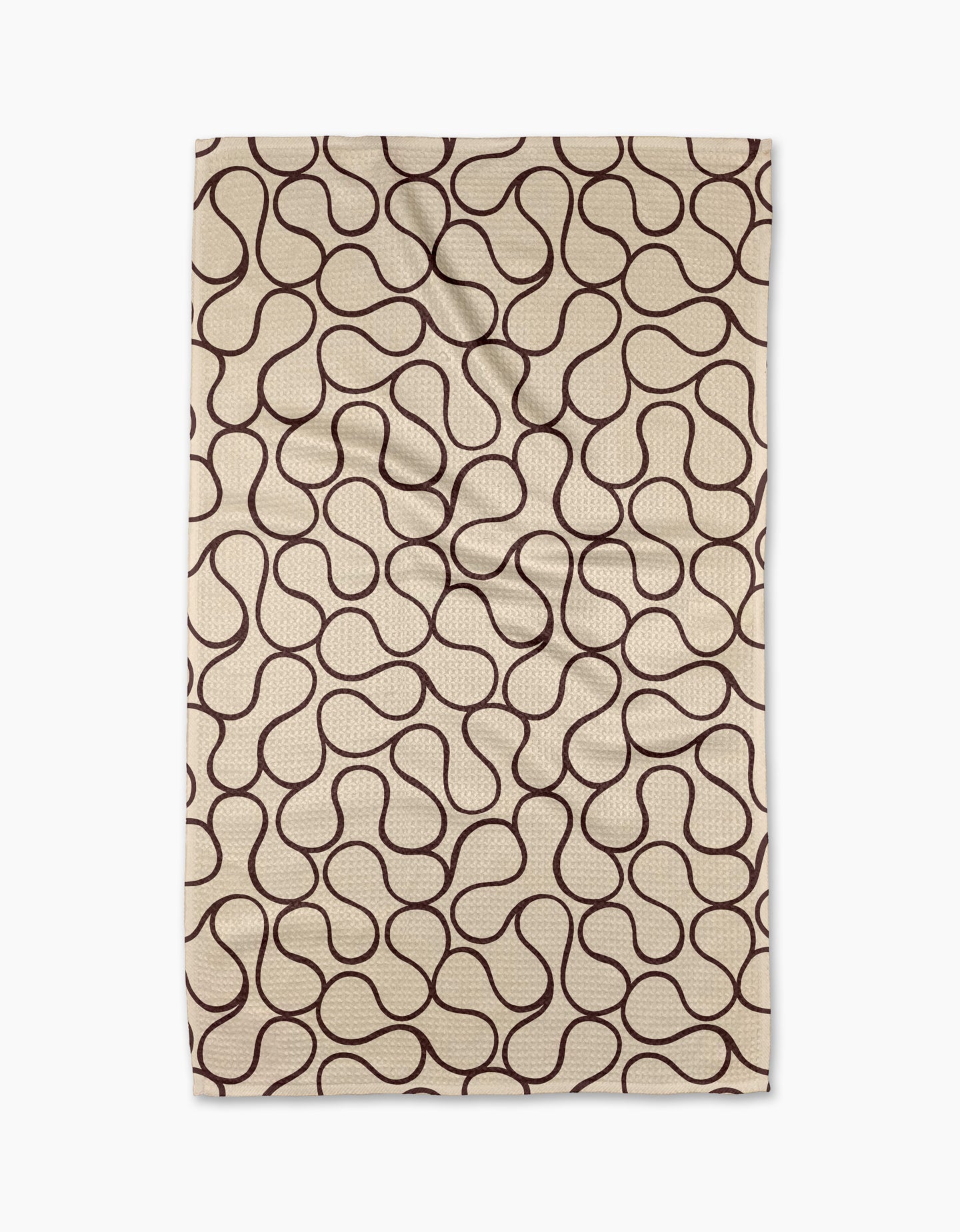 The Gerdadzy Coffee Swirl rug is a beige rectangular piece made from recycled materials, featuring an abstract wavy brown line pattern across its surface.