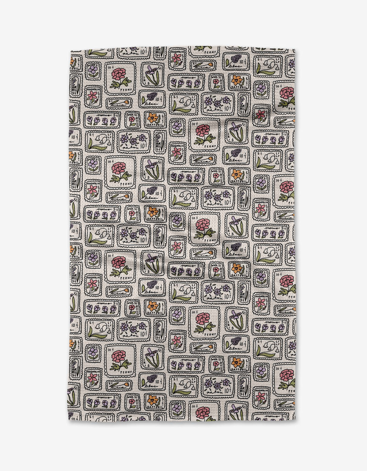 Floral Postage Stamps Dish Towel
