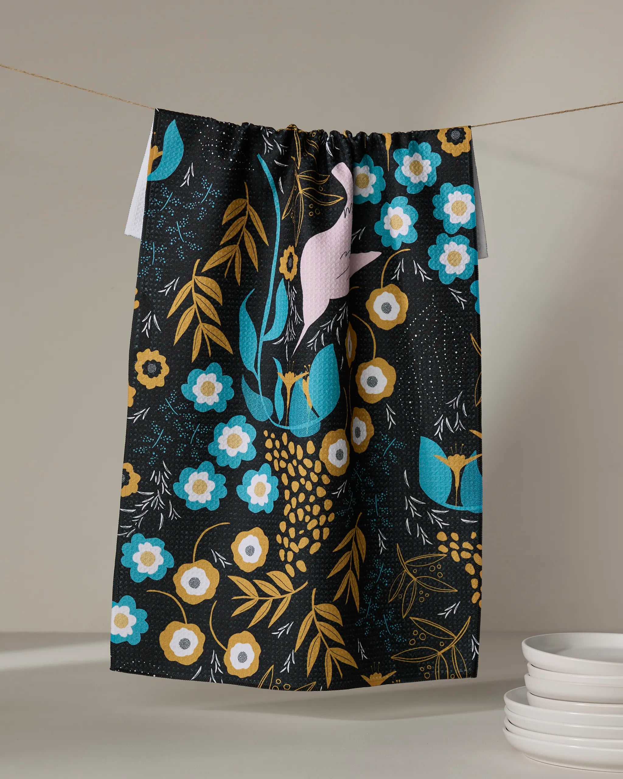 Hummingbird Petals Kitchen Tea Towel | Geometry