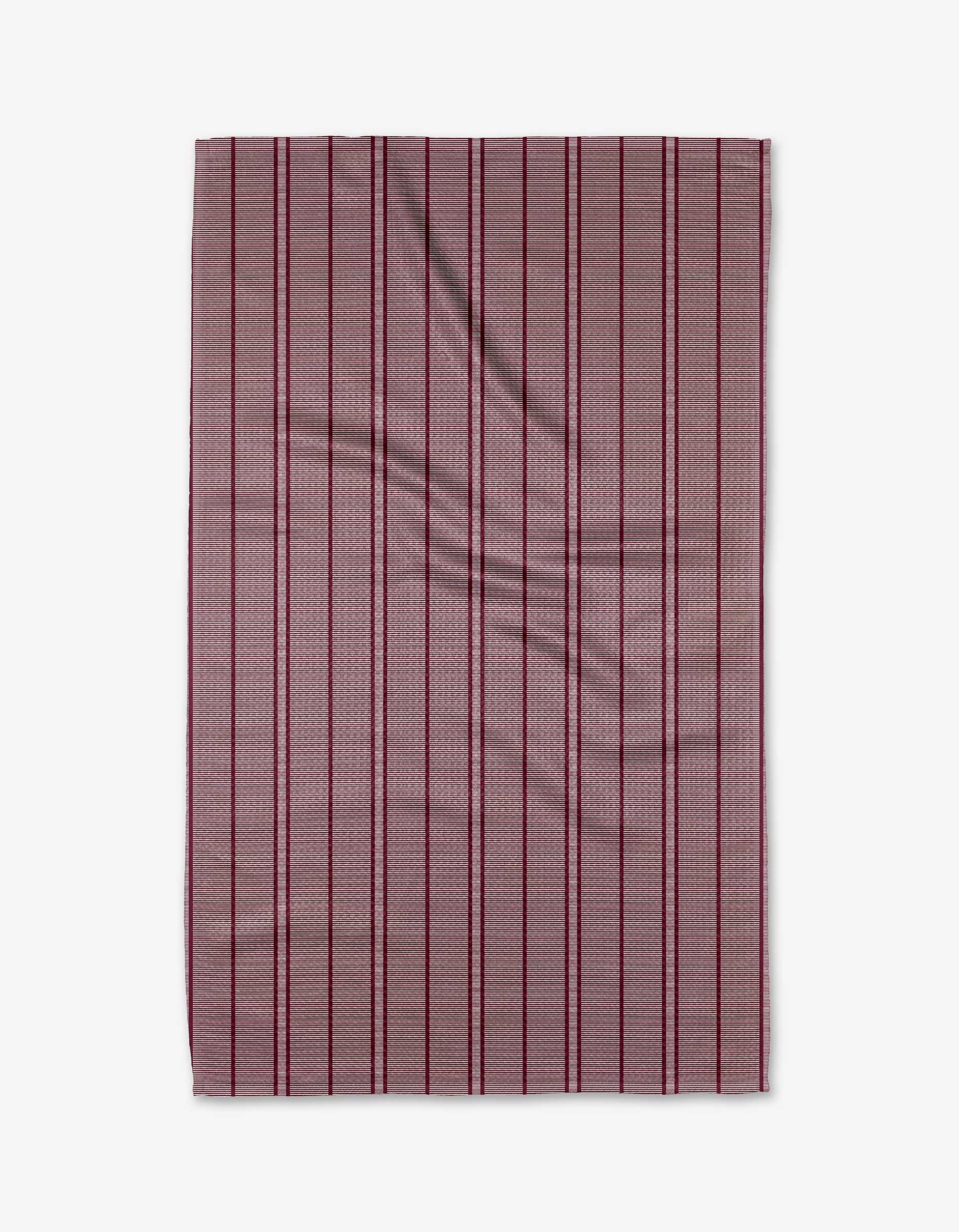 The Buy Guide’s Super Stripe - Wine: a rectangular Geoweave fabric featuring subtle checks and vertical dark red stripes on light mauve, ultra-absorbent, slightly wrinkled when displayed flat—ideal for everyday use.